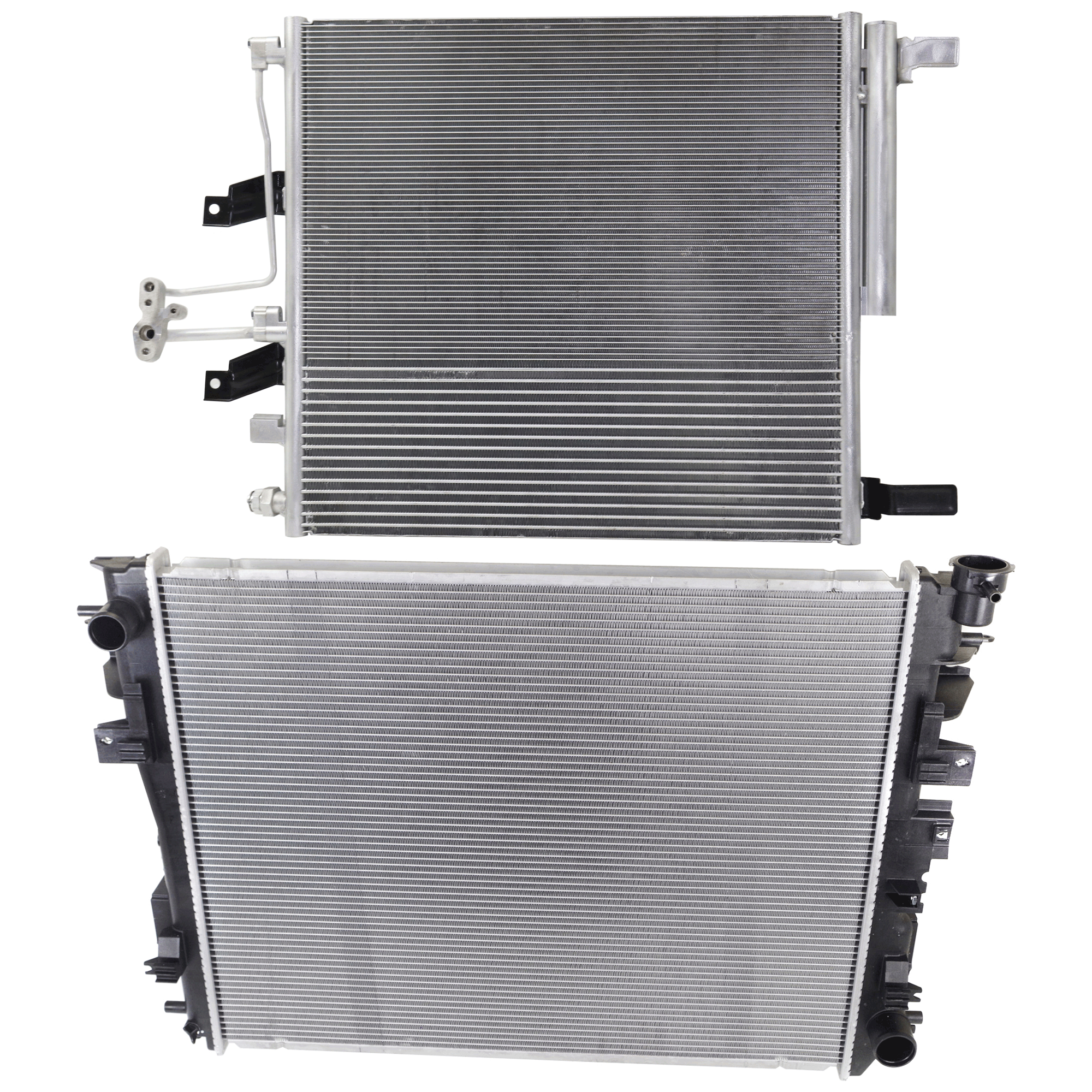 AM 1500 CLASSIC 19-21 RAM 1500-13-18 RADIATOR 2 pc kit 6 Cyl 3.0-3.6L Eng. with A C Condenser SKU KIT 090823-20 Partslink CH3010353 CH3010354 CH3030253 OEM 55056858AE 55056870AF 52014632