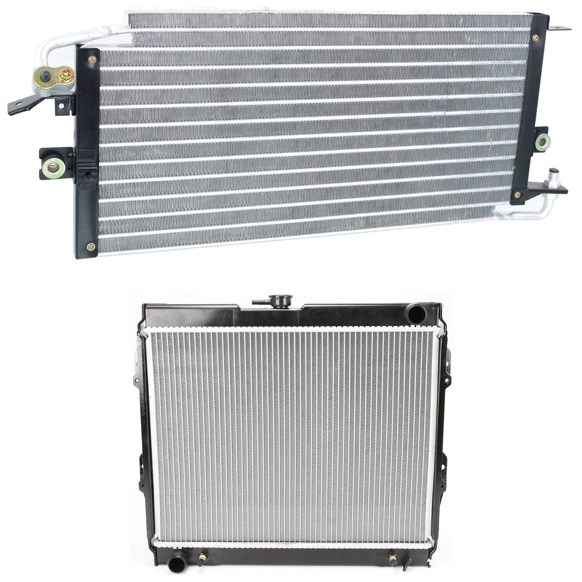 AM PICKUP 89-95 RADIATOR 2 pc kit Auto Manual Trans 4 Cyl 2.4L Eng. with A C Condenser SKU KIT 090823-35 Partslink TO3010149 TO3030133 OEM 1640035360-8846035020