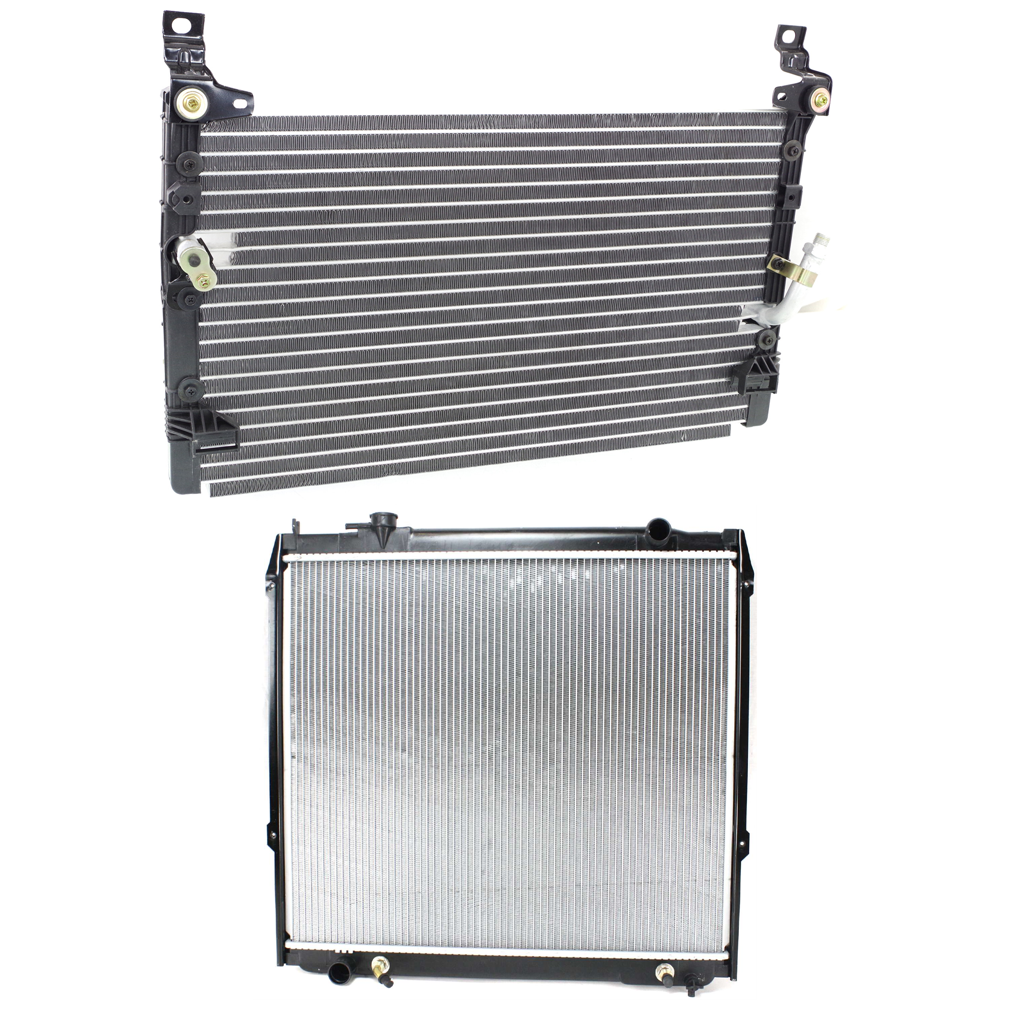 AM TACOMA 95-97 RADIATOR 2 pc kit Auto Trans 4-6 Cyl 2.4-2.7-3.4L Eng. with A C Condenser SKU KIT 090823-43 Partslink TO3010179 TO3030145 OEM 164100C042-8846104020