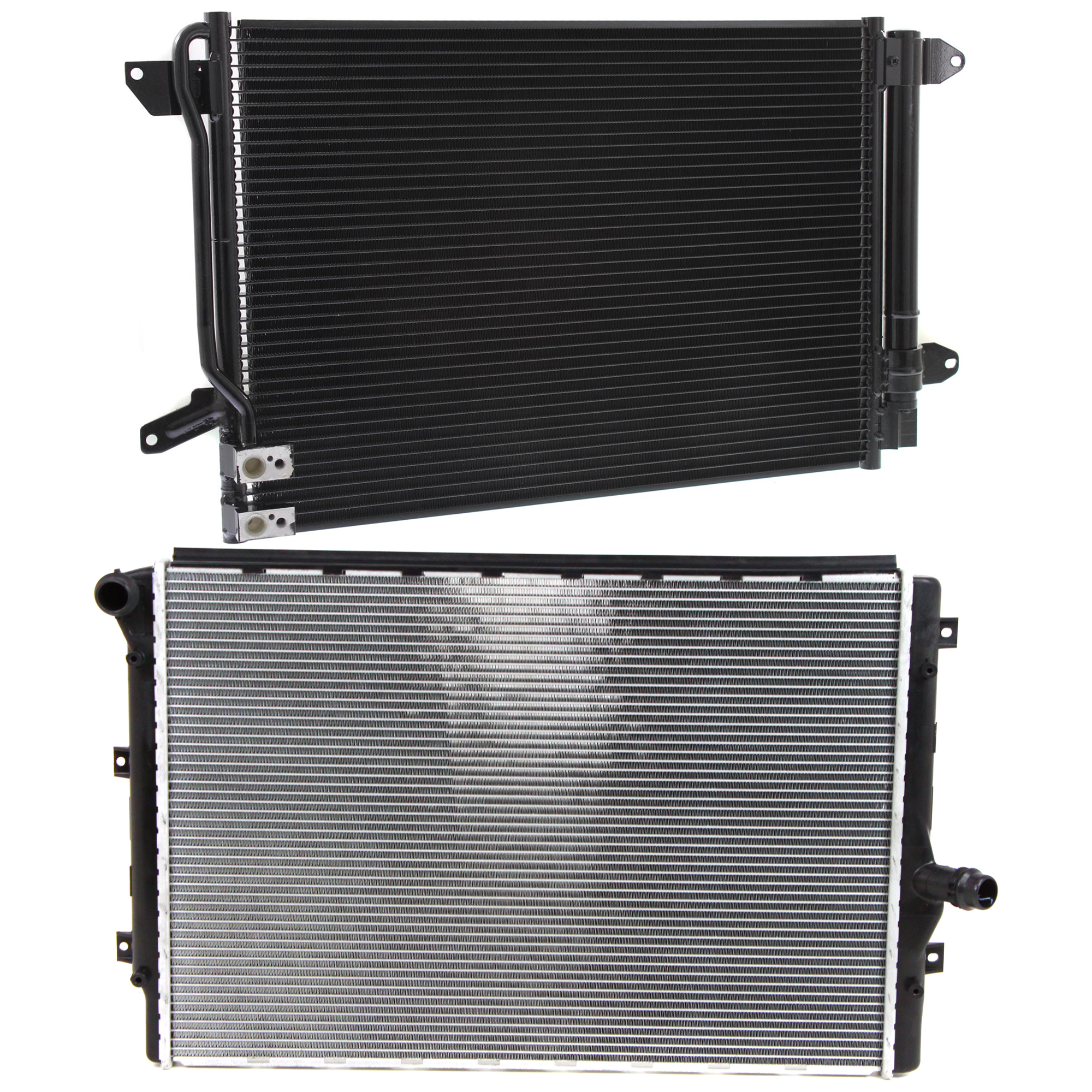 AM BEETLE 12-15 JETTA 09-14 RADIATOR 2 pc kit Aluminum Core 4-5 Cyl 1.4L 1.8L 2.0L 2.5L Engine 1 Row Core w A C Condenser SKU KIT 090823-48 Partslink VW3010149 VW3030132 OEM 1K0121251AB 5C0816411