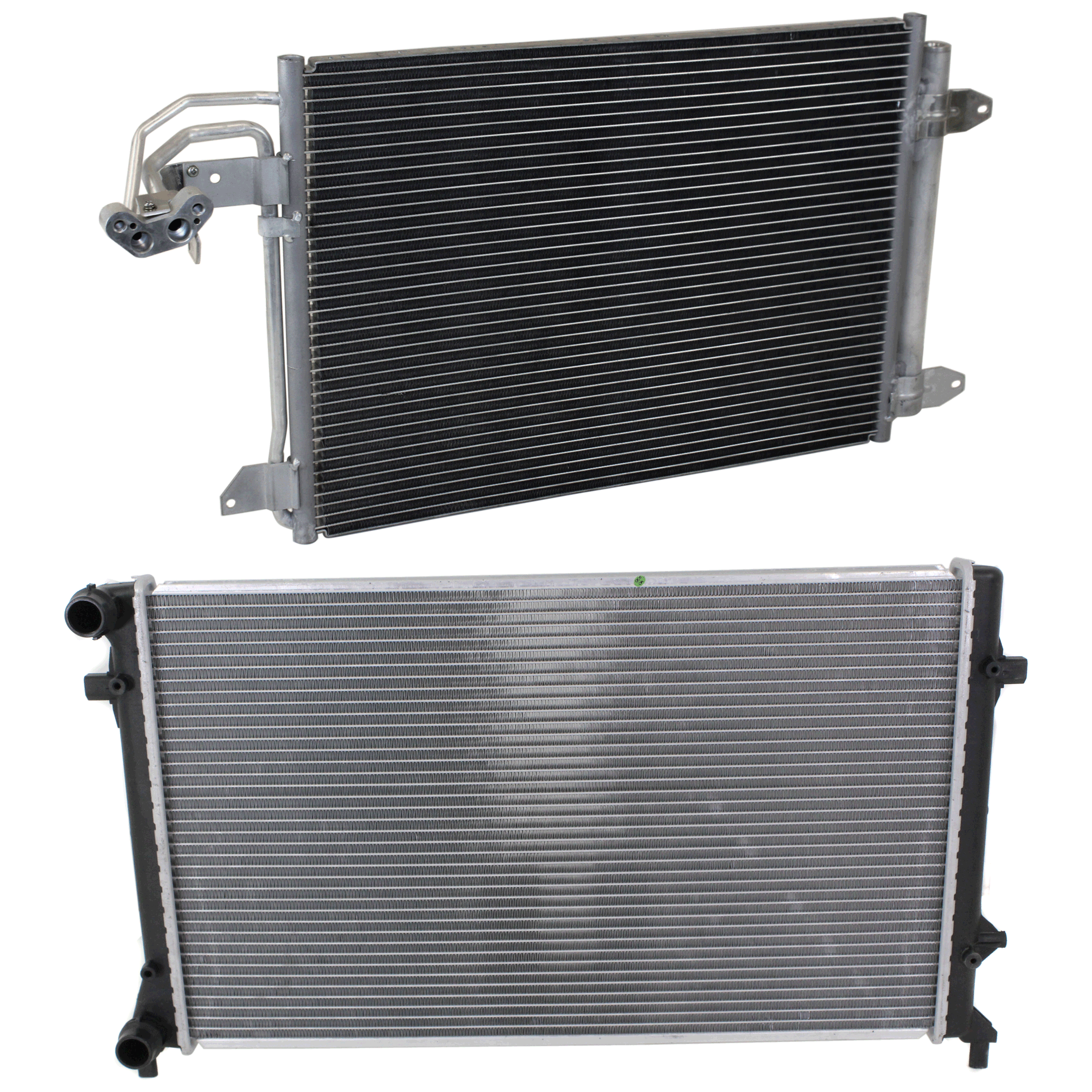 AM GOLF 11-14 JETTA 05-10 RADIATOR 2 pc kit Aluminum Core 5 Cyl 2.5L Engine 1 Row Core with A C Condenser SKU KIT 090823-50 Partslink VW3010150 AU3030129 OEM 1K0121251CJ 1K0820411Q
