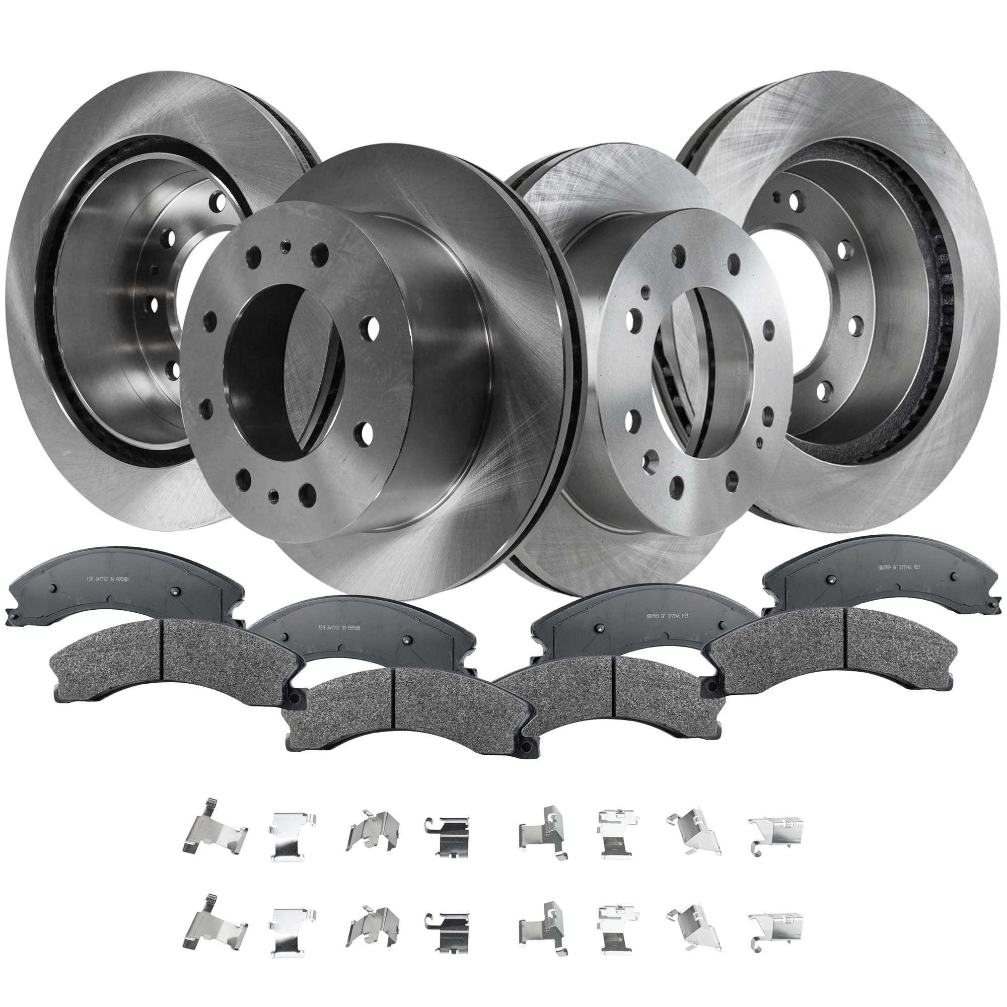 AM SILVERADO SIERRA 2500-3500 HD 11-19 FRONT AND REAR BRAKE DISC AND PAD KIT 8 pc kit SKU KIT 090922-03 OEM 25807428-22752762-23118117-412