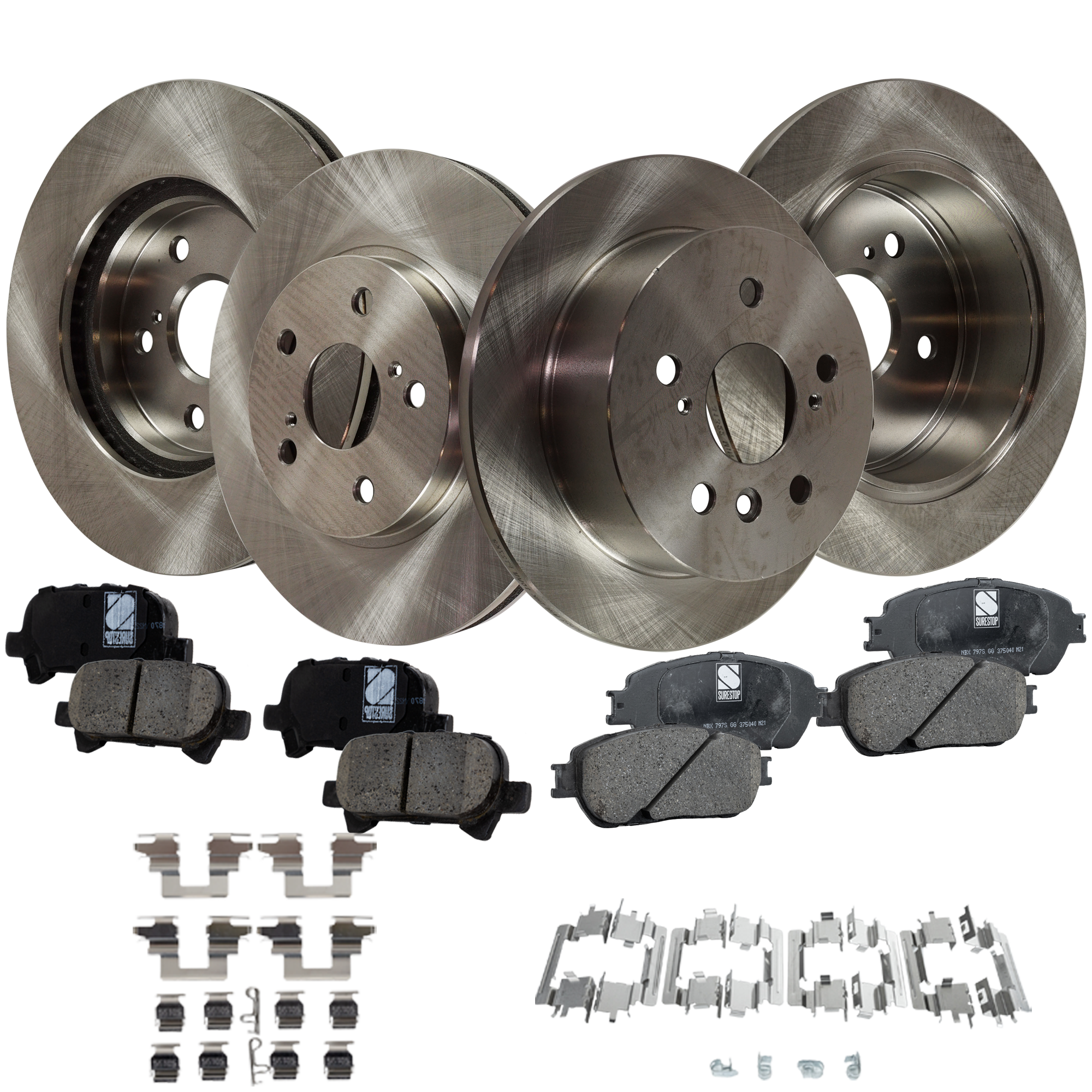 AM SOLARA 04-08 FRONT AND REAR BRAKE DISC AND PAD KIT 8 pc kit USA Built Vehicle SKU KIT 090922-11 OEM 4243133100-4243106050-42431060
