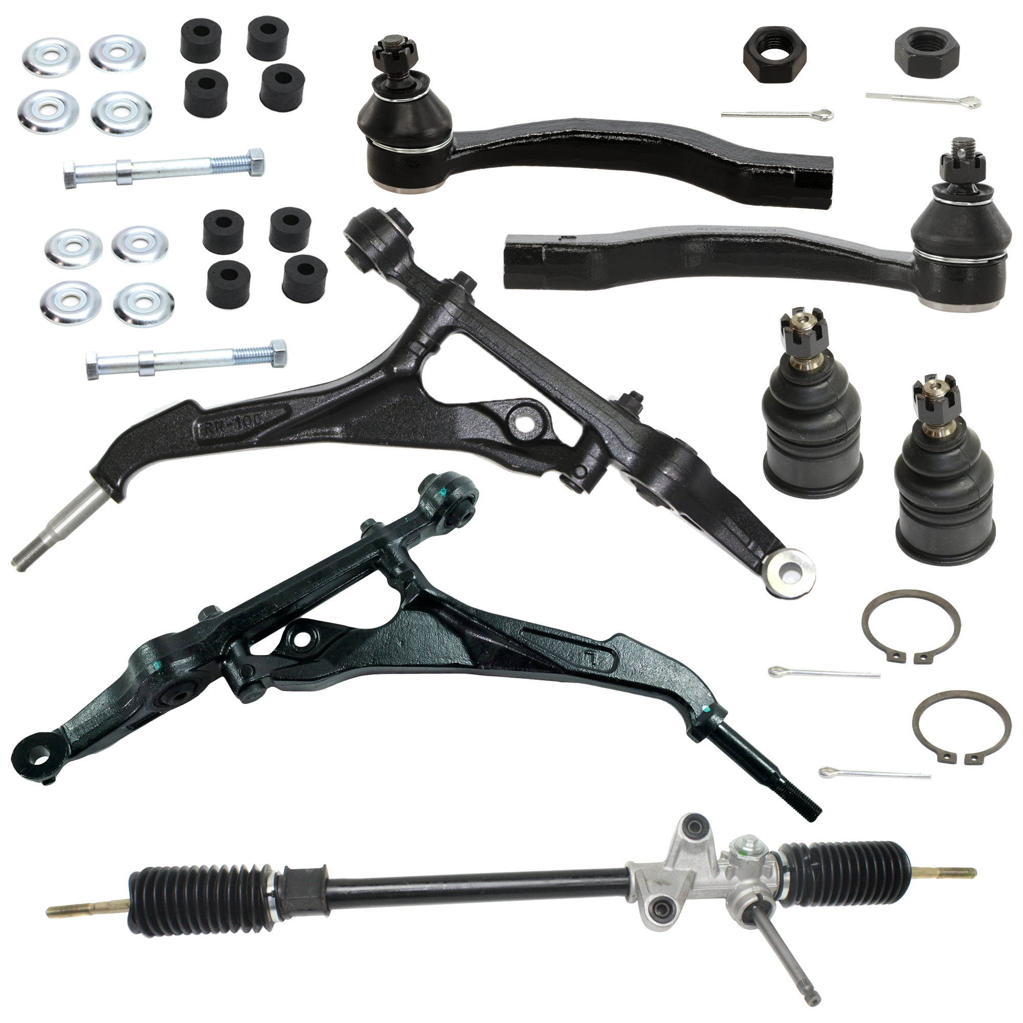 AM CIVIC 92-95 CIVIC DEL SOL 93-97 FRONT SUSPENSION KIT 9 pc Kit w Ball Joints Control Arms Steering Rack Sway Bar Links and Tie Rod Ends SKU KIT 090922-13 OEM 104216-254007-1014786-2601427