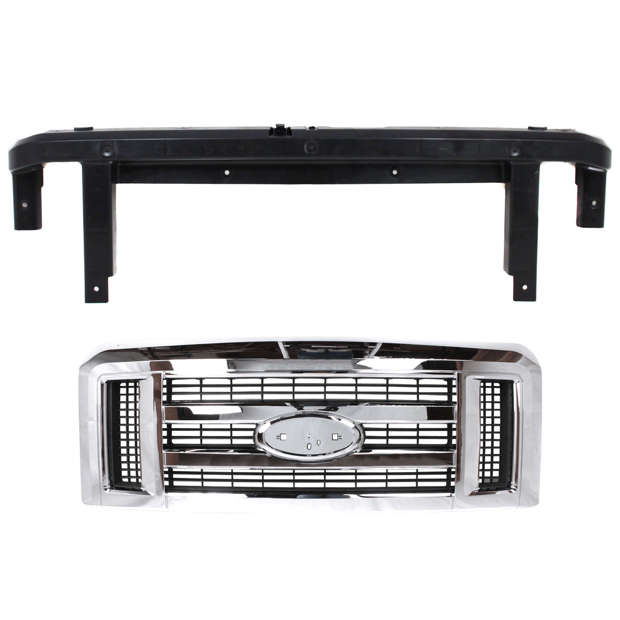 AM ECONOLINE VAN 08-21 HEADER PANEL 2 pc Kit Upper Grille Opening Panel includes Grille Assembly SKU KIT 090925-22 Partslink FO1200507 OEM 9C2Z8200AA