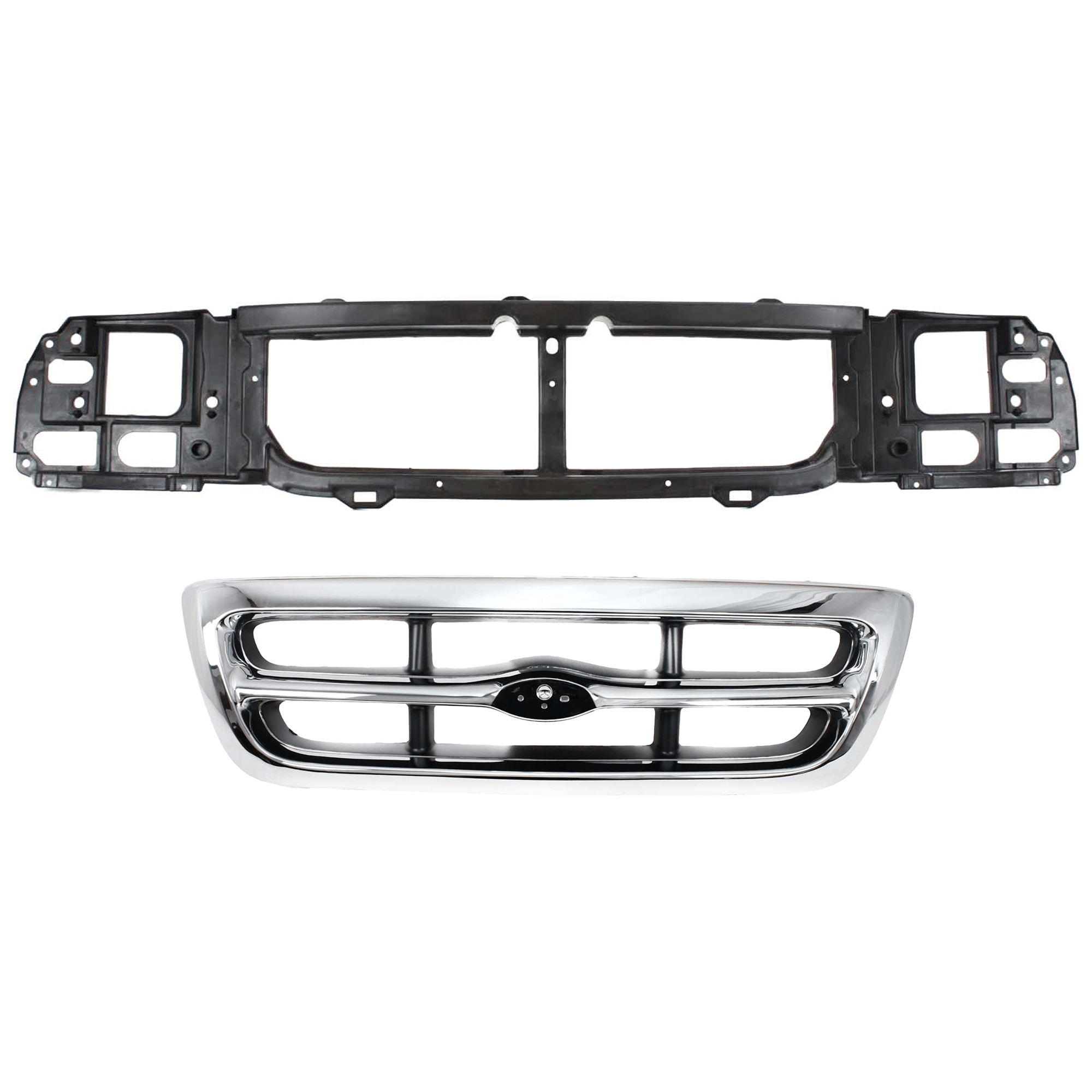 AM RANGER 98-00 HEADER PANEL 2 pc Kit Thermoplastic and Fiberglass RWD includes Grille Assembly SKU KIT 090925-25 Partslink FO1200340 OEM F87Z8200EAA