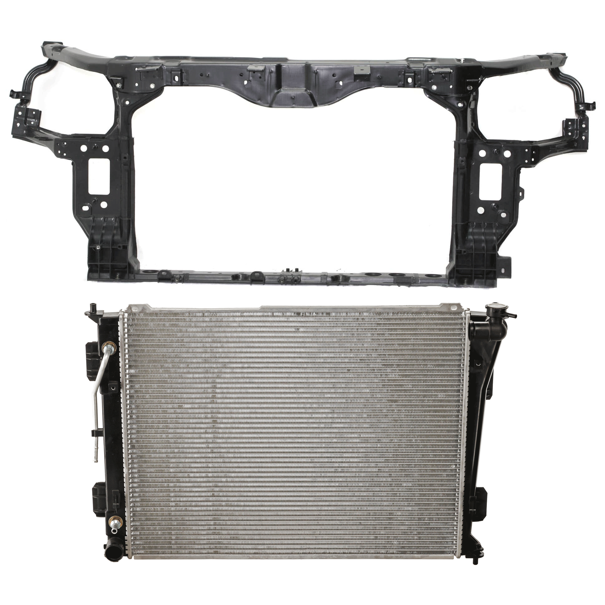 AM OPTIMA 12-13 RADIATOR SUPPORT Assembly Plastic with Steel 2.4L Eng Exc. Hybrid Models USA Built Vehicle includes Radiator SKU KIT 090925-43 Partslink HY3010171 HY3010183 OEM 253103Q500-253103R700