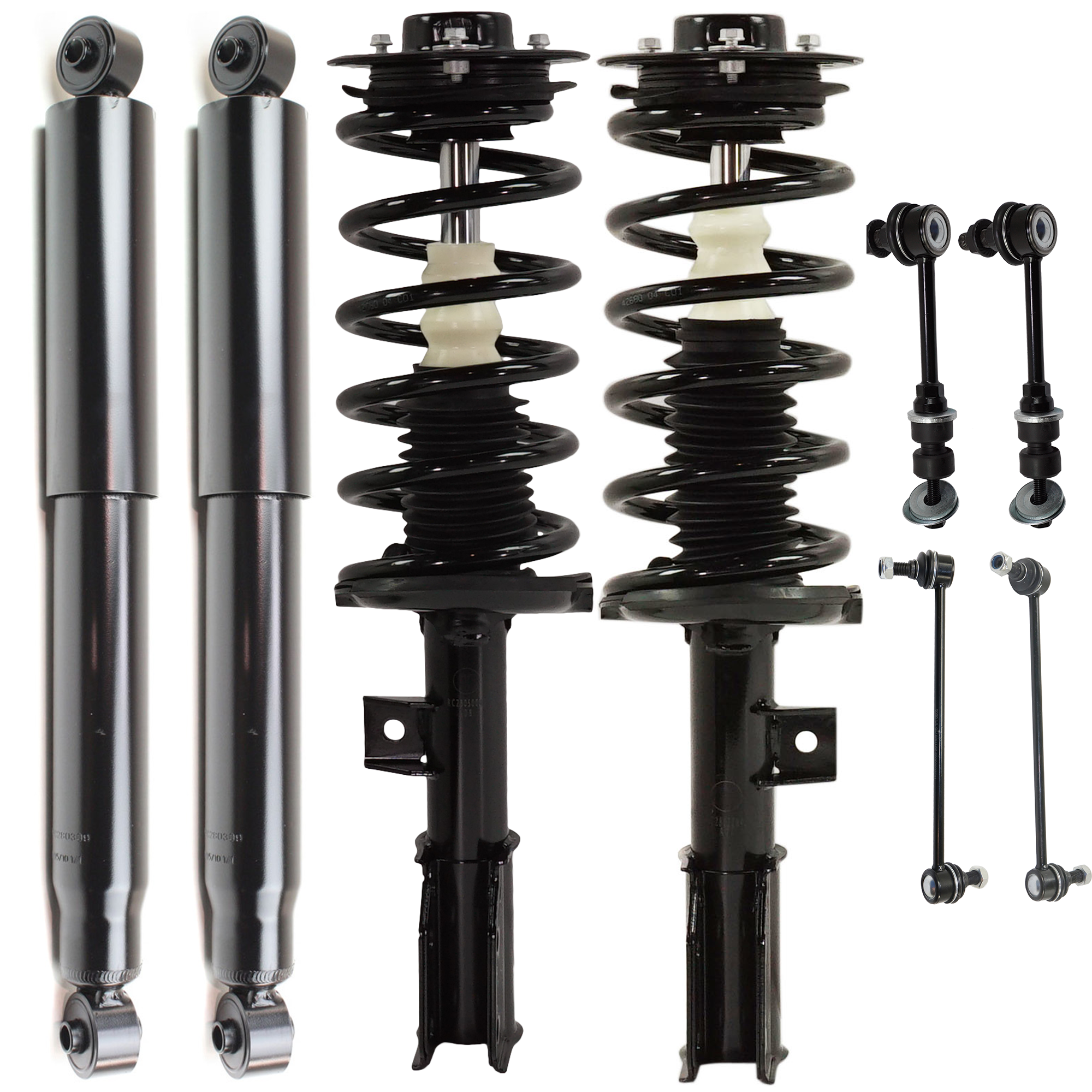 AM EQUINOX 10-17 FRONT AND REAR SUSPENSION KIT RH AND LH 8 pc kit with Loaded Struts Shock Absorbers and Sway Bar Links SKU KIT 091022-04 OEM 272526-84129873-88965461-27252