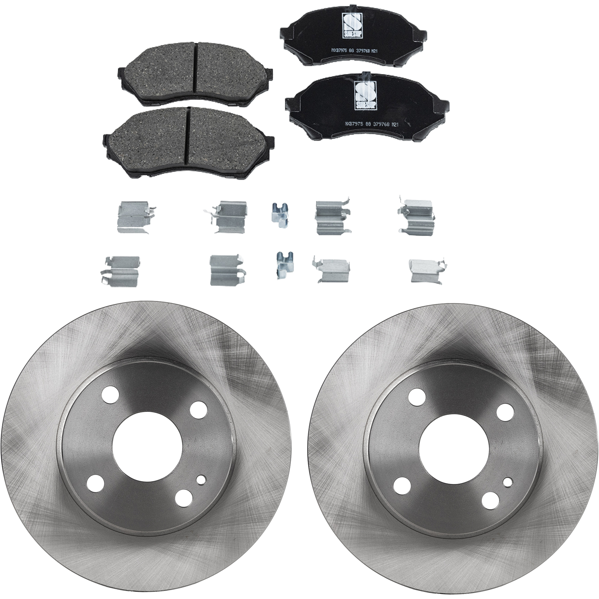 AM PROTEGE 99-01 FRONT BRAKE DISC AND PAD KIT 2 Wheel Set Plain Surface SKU KIT 091121-1445 OEM BR703325X BR703325XA F1CZ1125A