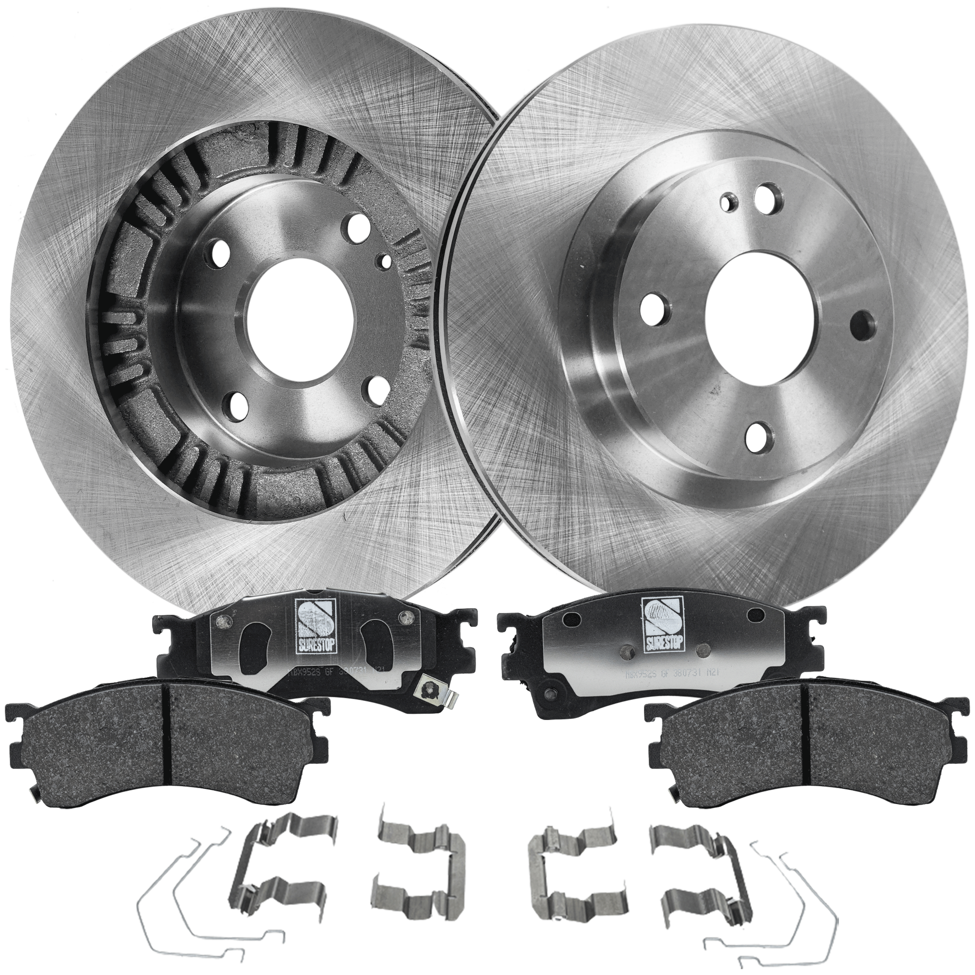 AM PROTEGE 99-03 FRONT BRAKE DISC AND PAD KIT 4 pc kit SKU KIT 091121-1446 OEM BJ1Y3325X B27Y3325XL1 BLYM3323