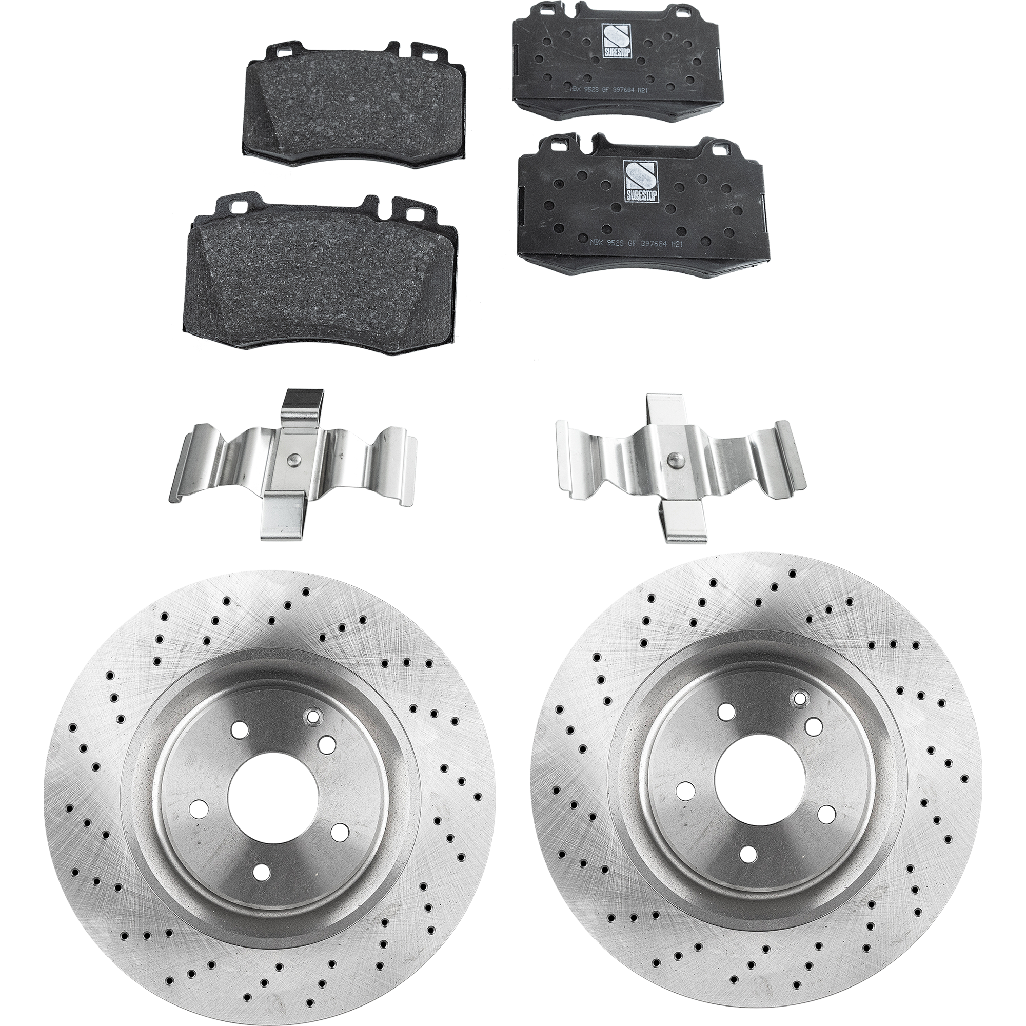 AM CLK500-03-06 CLK550-07-09 SLK55 AMG 05-10 FRONT BRAKE DISC AND PAD KIT 2 Wheel Set SKU KIT 091121-1452 OEM 34-282-343-384-551-100-000-000-000