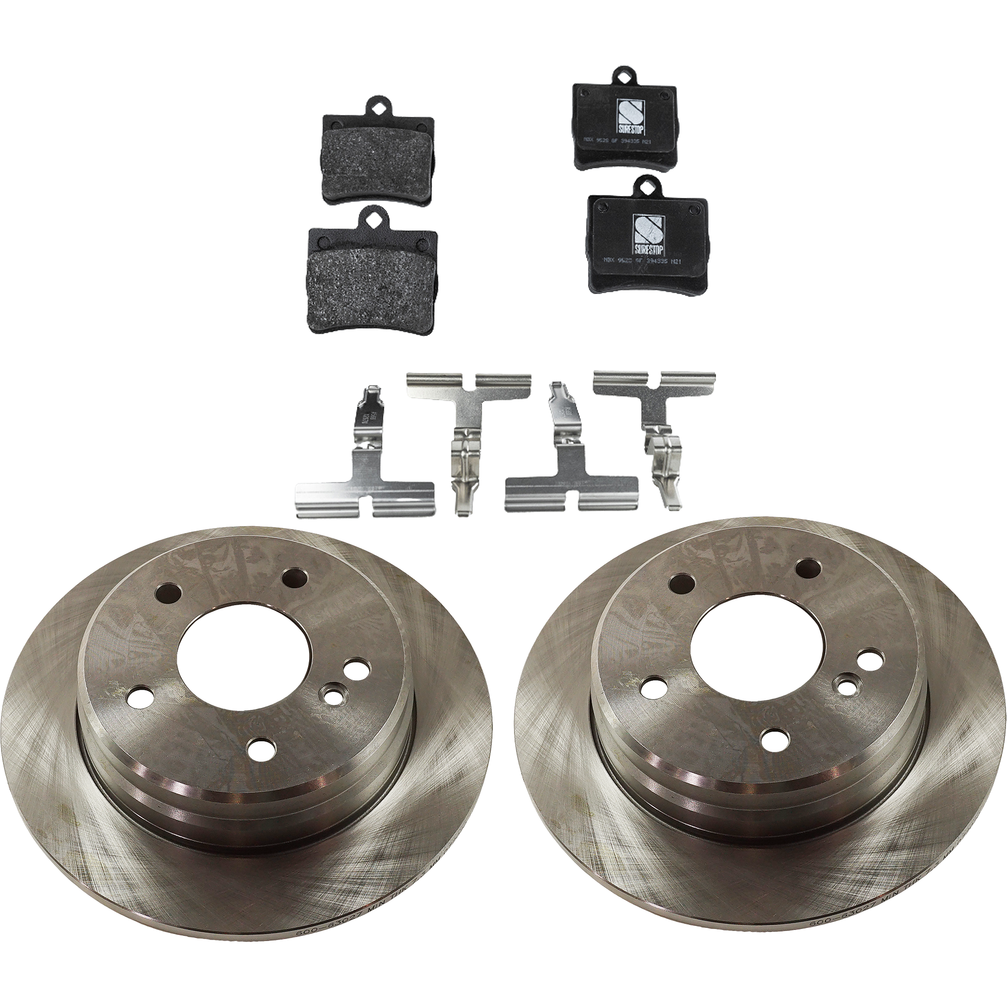AM C230-97-98 REAR BRAKE DISC AND PAD KIT 2 Wheel Set Plain Surface SKU KIT 091121-1510 OEM 2024230012-0024205120