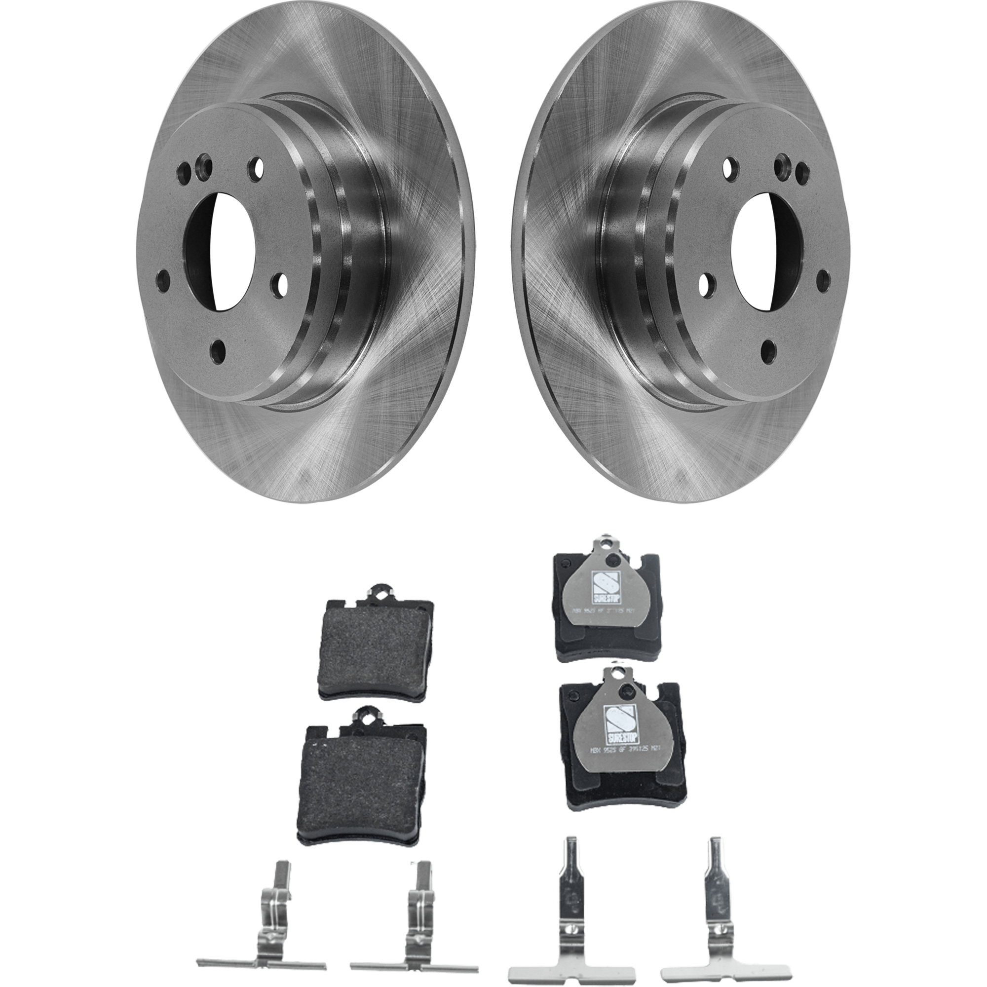 AM E CLASS 96-02 SLK CLASS 05-11 REAR BRAKE DISC AND PAD KIT 2 Wheel Set SKU KIT 091121-1511 OEM 2104230612-0024205220-00342028
