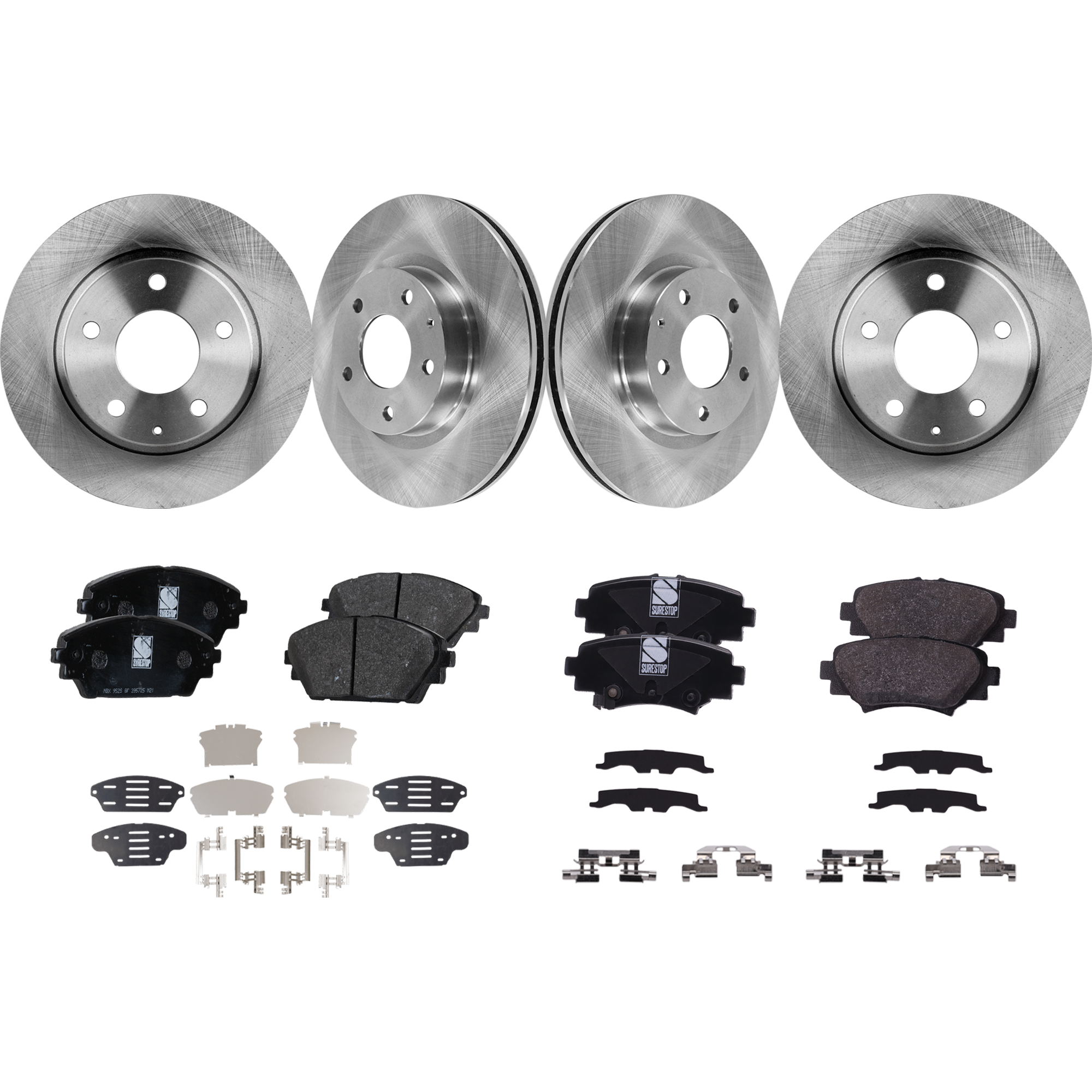 AM MAZDA 3-14-16 FRONT AND REAR BRAKE DISC AND PAD KIT 4 Wheel Set Plain Surface SKU KIT 091121-1538 OEM 44787-0833586-60080049-981500R