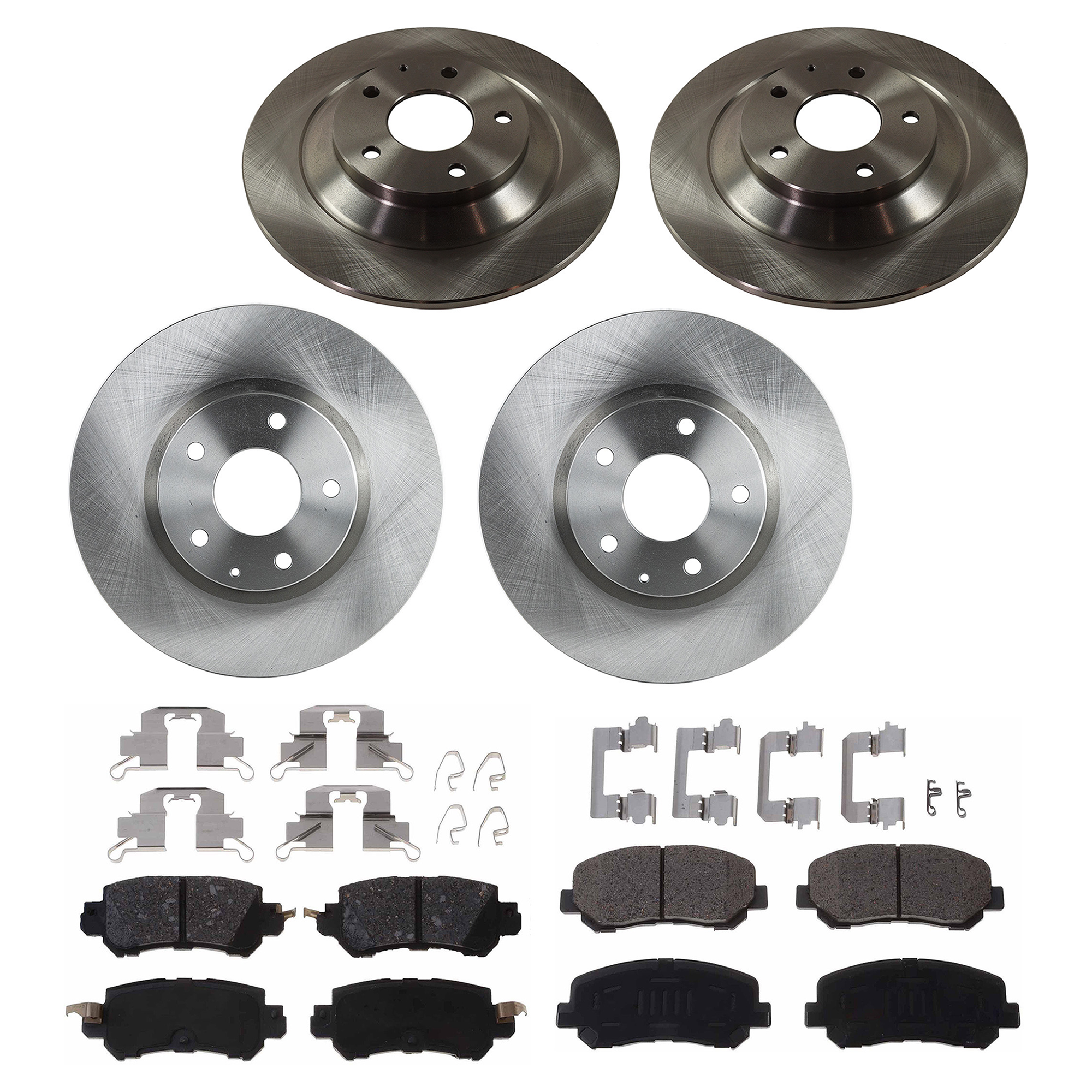 AM CX 5-13-15 FRONT AND REAR BRAKE DISC AND PAD KIT 4 Wheel Set Plain Surface SKU KIT 091121-1542 OEM K01126251A GHP933251A DAY32648