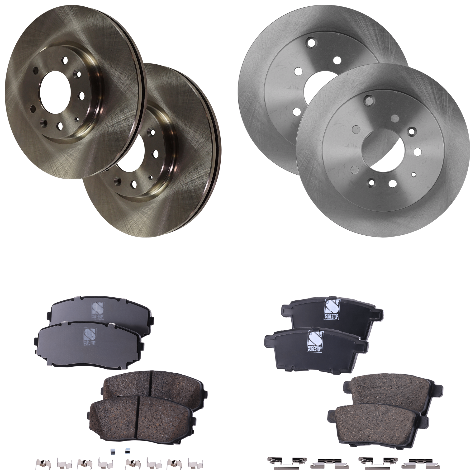 AM CX 7-07-12 FRONT AND REAR BRAKE DISC AND PAD KIT 4 Wheel Set Plain Surface SKU KIT 091121-1543 OEM L20626251B L2063325XA L2063325