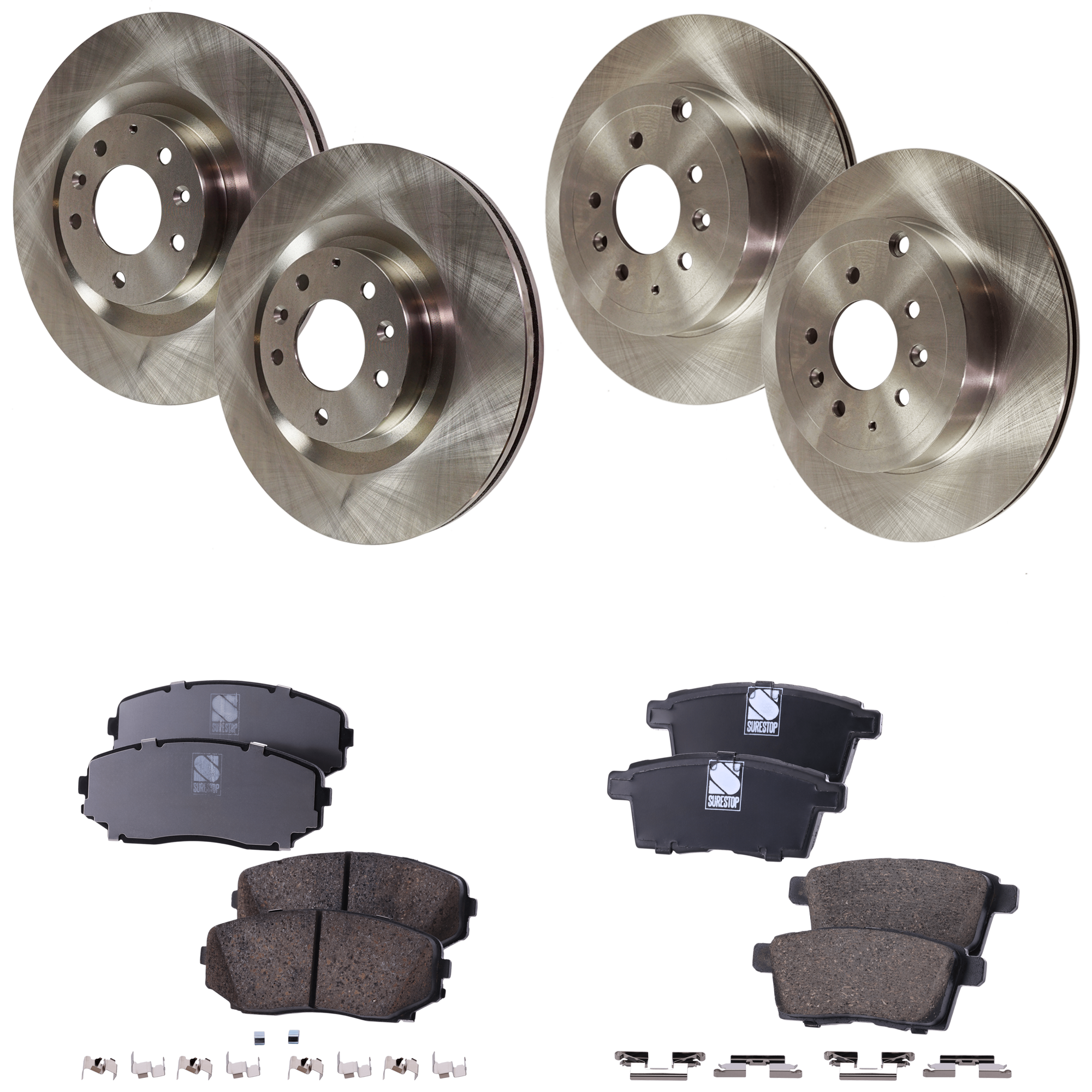 AM CX 9-07-15 FRONT AND REAR BRAKE DISC AND PAD KIT 8 pc kit Plain Surface SKU KIT 091121-1544 OEM L2323325XA L2323325XB L2322625