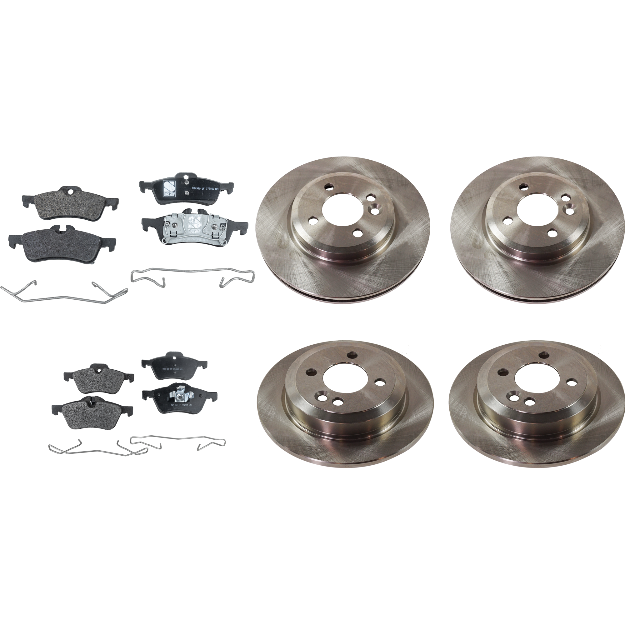 AM COOPER 02-06 FRONT AND REAR BRAKE DISC AND PAD KIT 4 Wheel Set Plain Surface SKU KIT 091121-1568 OEM 3-421-150-307-034-110-000-000-000-000
