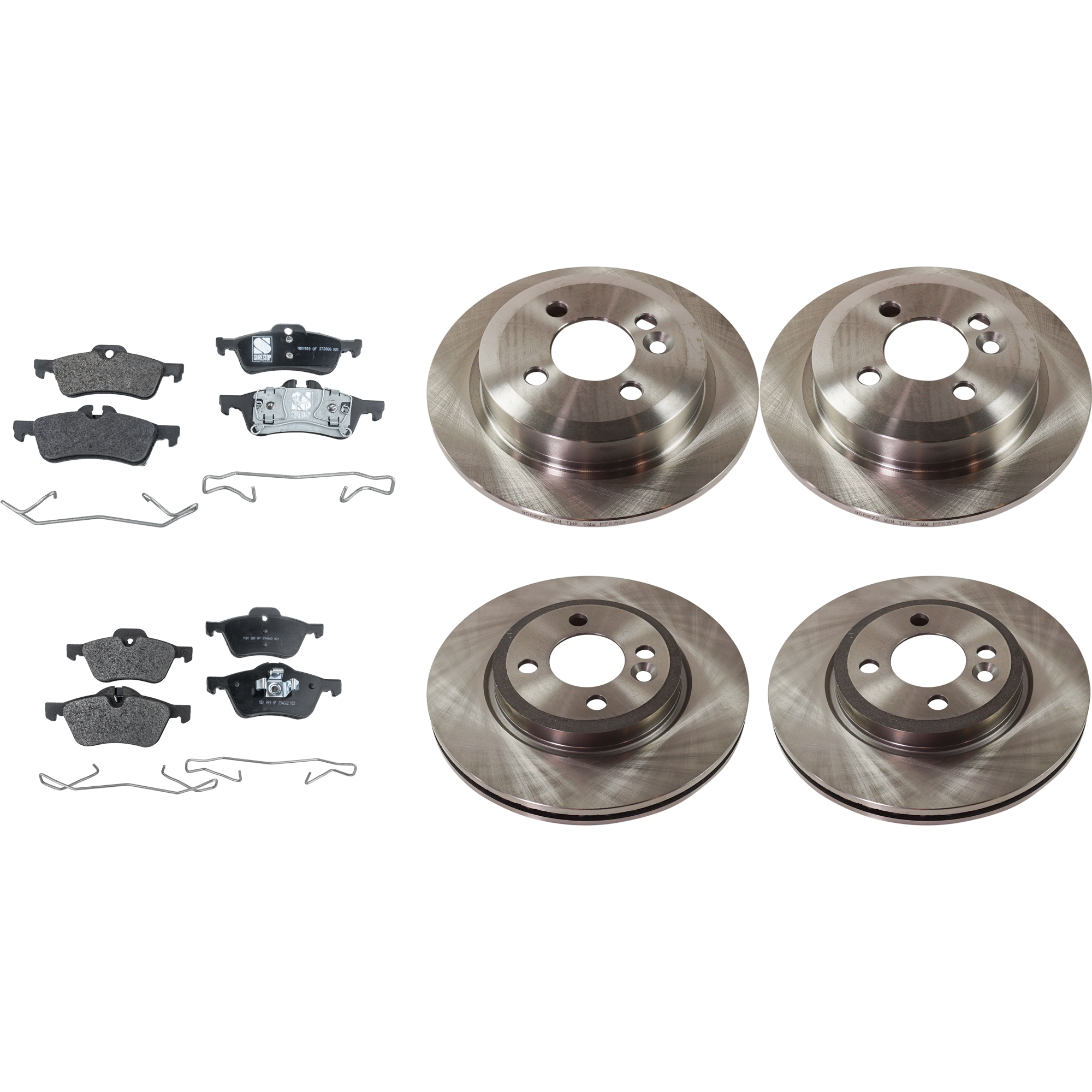 AM COOPER 07-08 FRONT AND REAR BRAKE DISC AND PAD KIT 4 Wheel Set Plain Surface SKU KIT 091121-1569 OEM 342-167-749-873-441-000-000-000-000