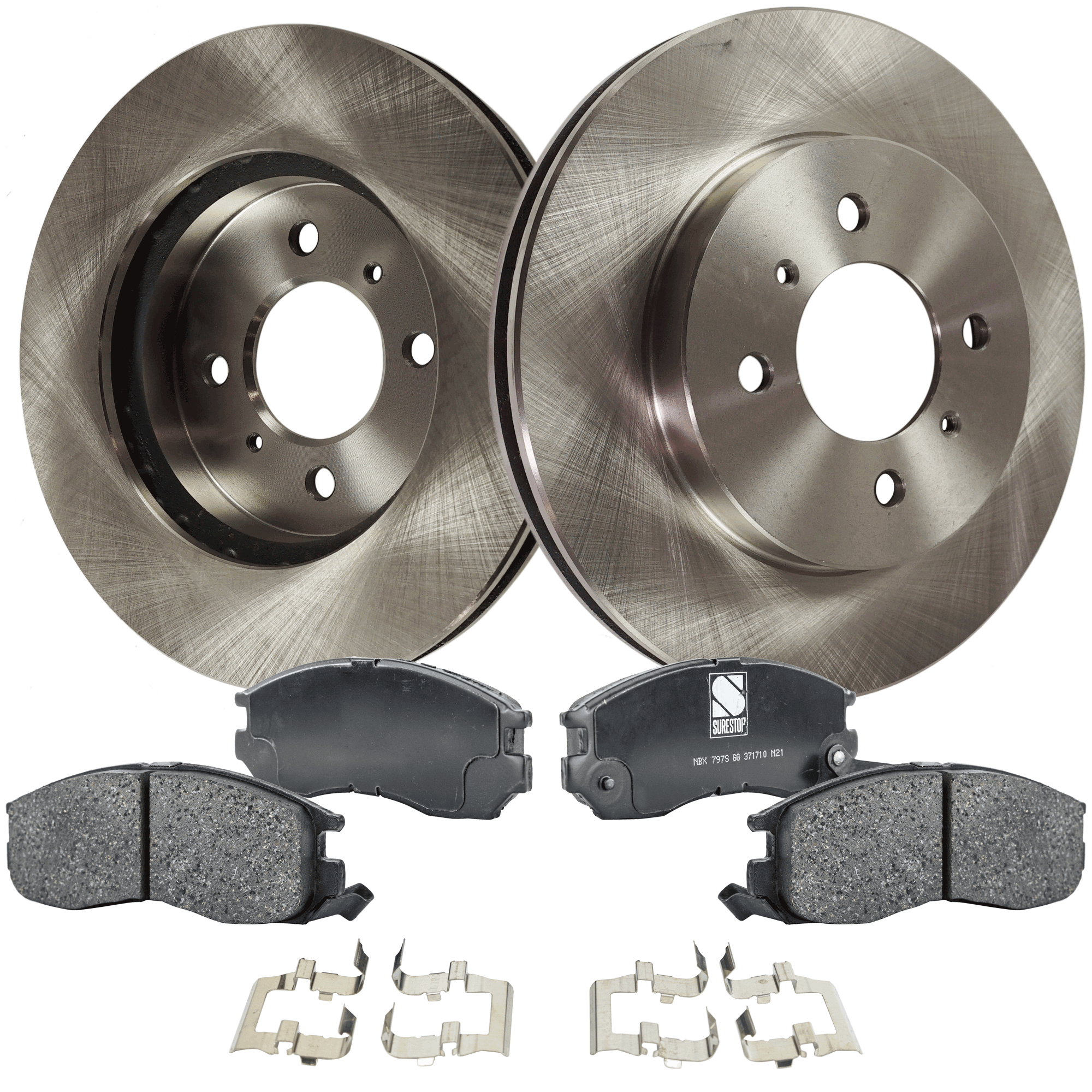 AM MIRAGE 99-02 FRONT BRAKE DISC AND PAD KIT 4 pc kit Plain Surface SKU KIT 091121-1574 OEM MB699285 MR449771 AA35010107-5
