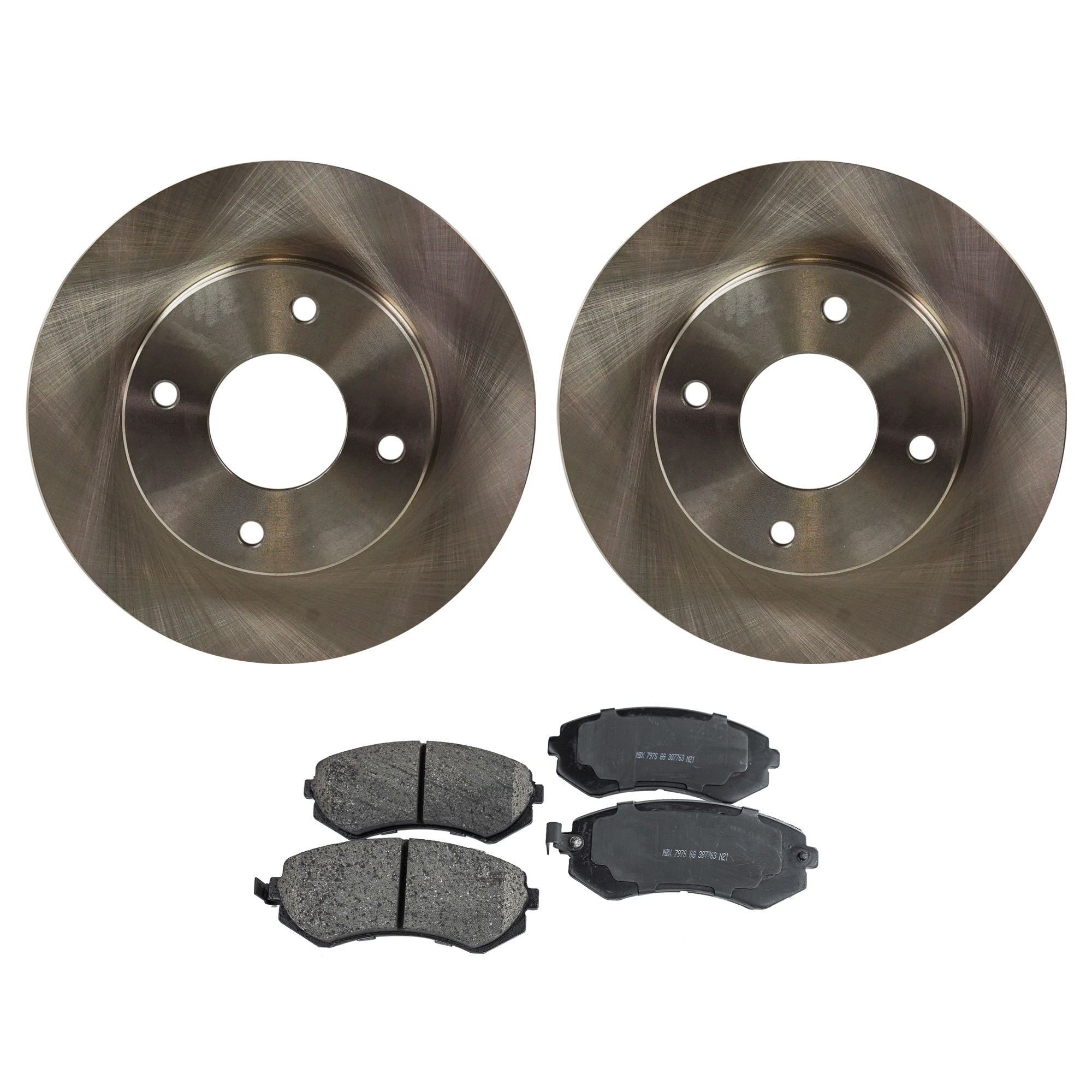 AM 240SX 89-96 FRONT BRAKE DISC AND PAD KIT 2 Wheel Set Plain Surface SKU KIT 091121-1583 OEM 4020671E06-4020671E01-4020671E