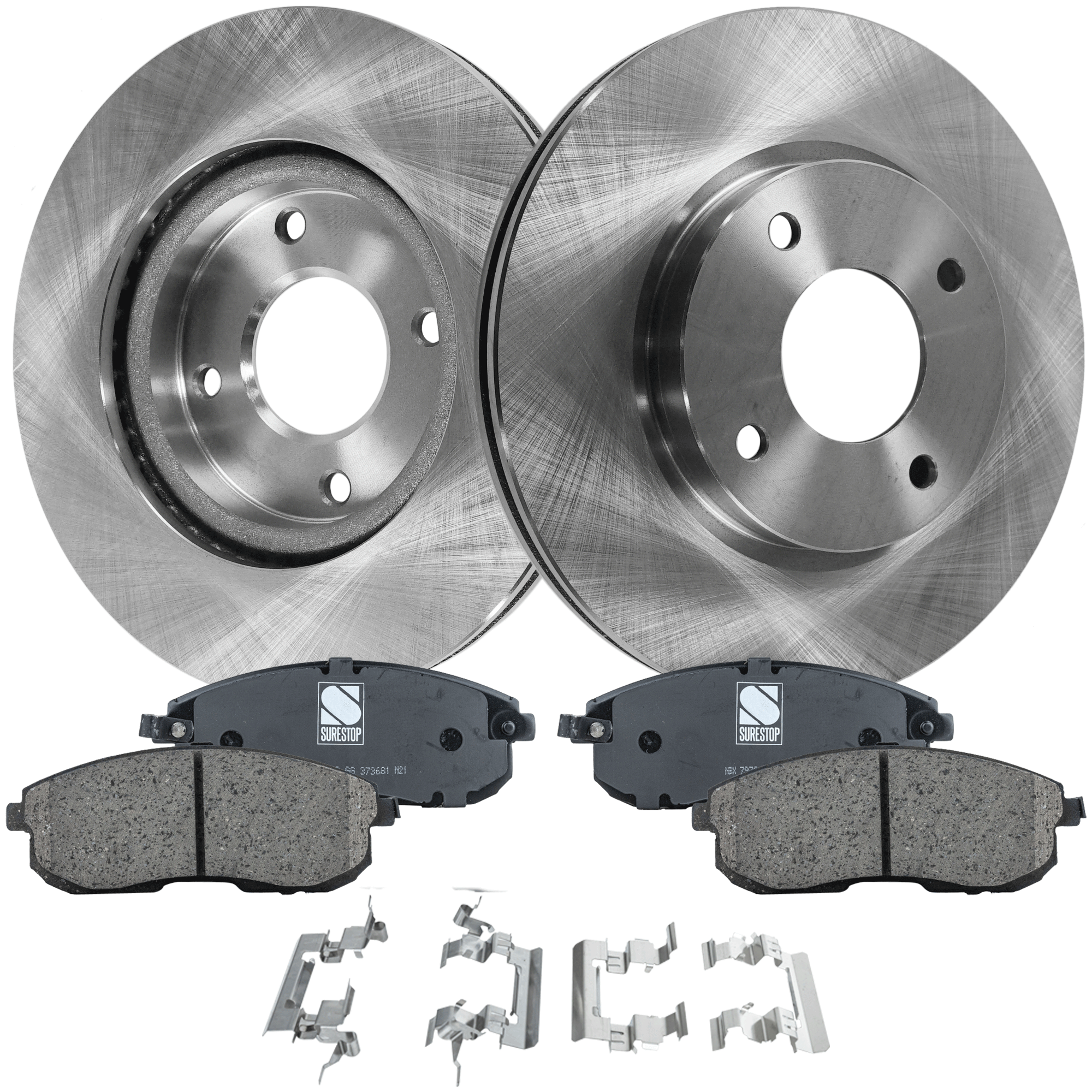 AM CUBE 14-14 FRONT BRAKE DISC AND PAD KIT 4 pc kit SKU KIT 091121-1593 OEM 40206ET00A 40206ET00C 40206ET0