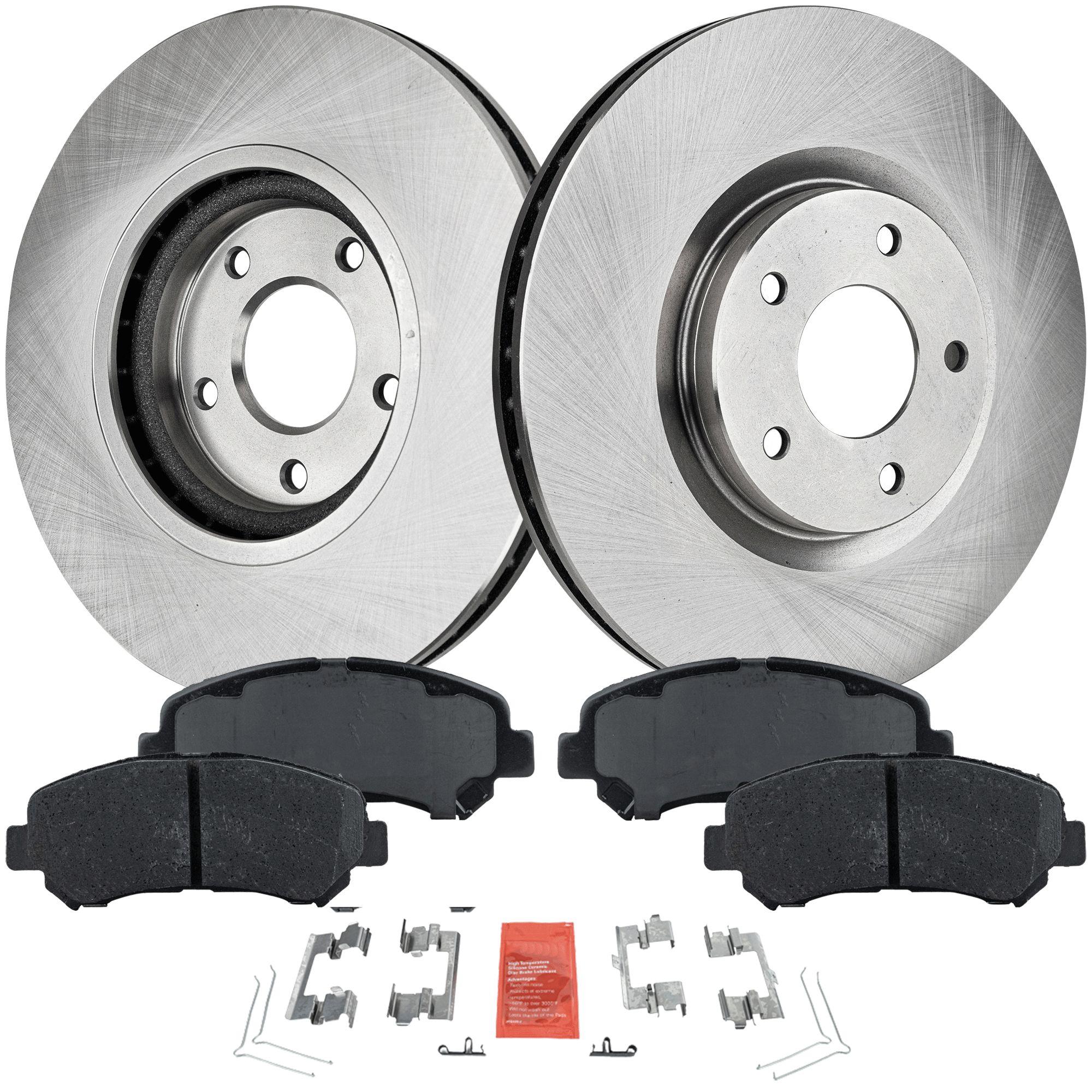 AM JUKE 14-17 SENTRA 07-12 FRONT BRAKE DISC AND PAD KIT 2 Wheel Set SKU KIT 091121-1599 OEM 40206ET01A 40206JY01A 40206982