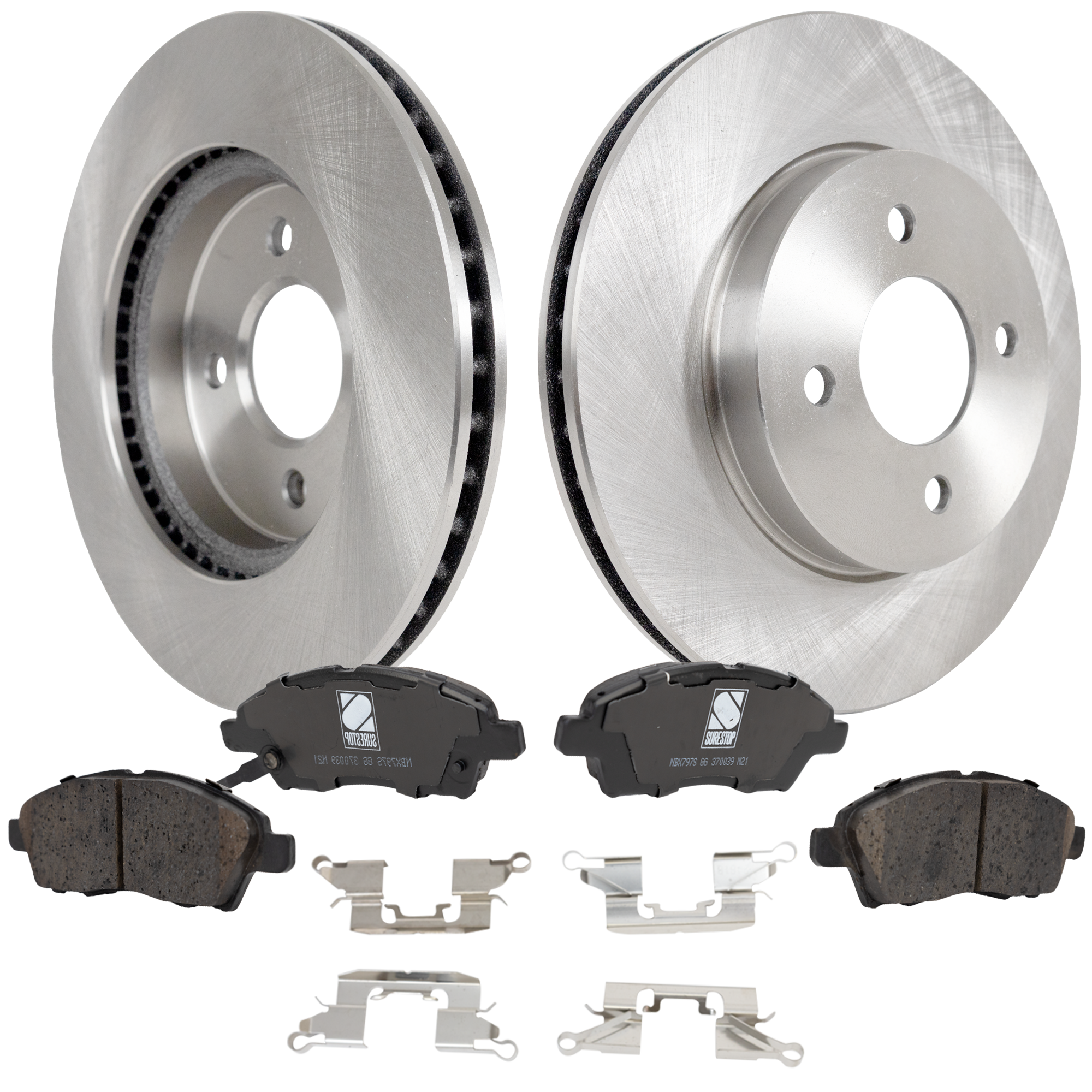AM VERSA 12-19 VERSA NOTE 14-19 FRONT BRAKE DISC AND PAD KIT 4 pc Kit SKU KIT 091121-1603 OEM 44747-0833554-850306-60067065