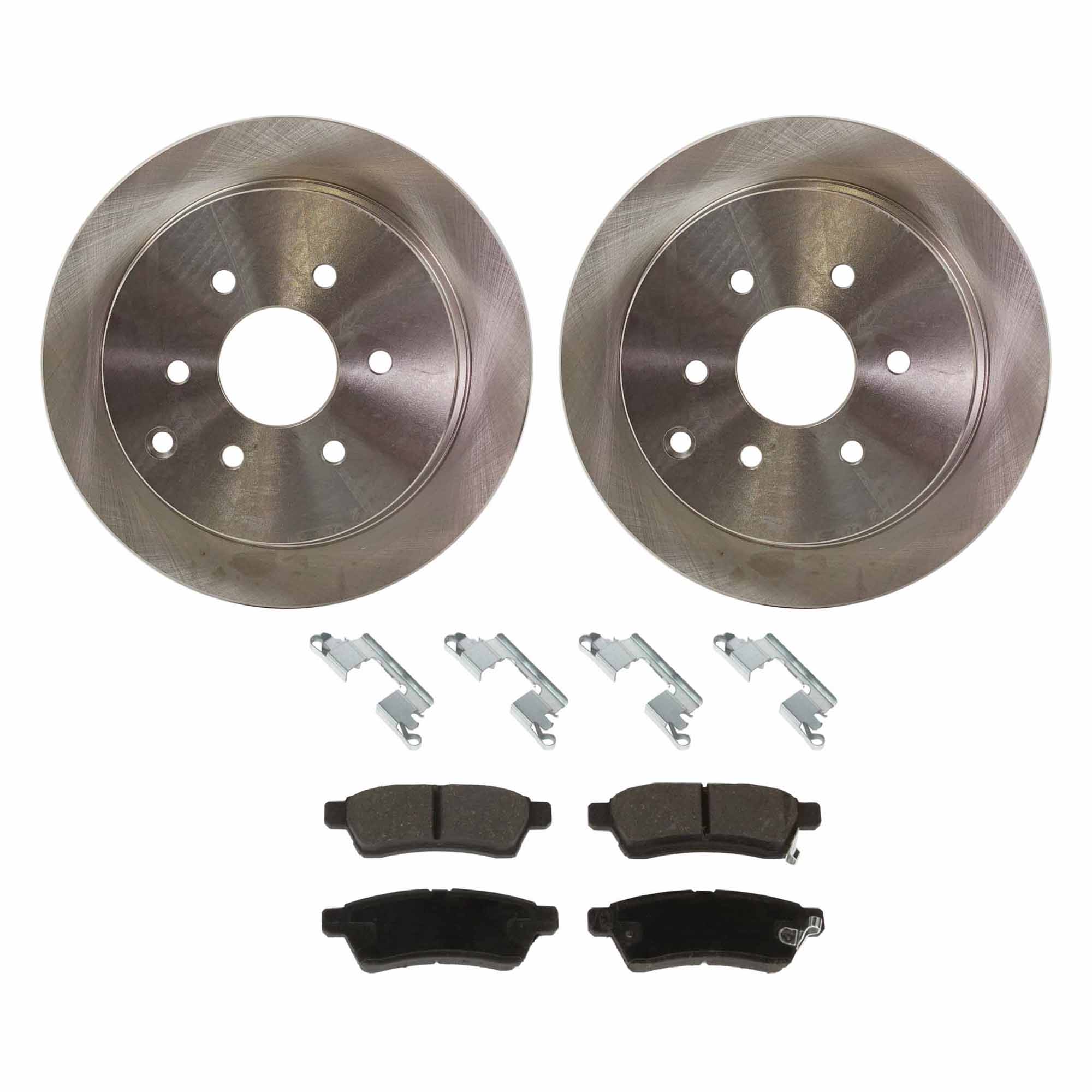 AM EQUATOR 09-12 FRONTIER XTERRA 05-15 REAR BRAKE DISC AND PAD KIT 4 pc Kit SKU KIT 091121-1649 OEM 43206EA010-44060EA085-5581082Z