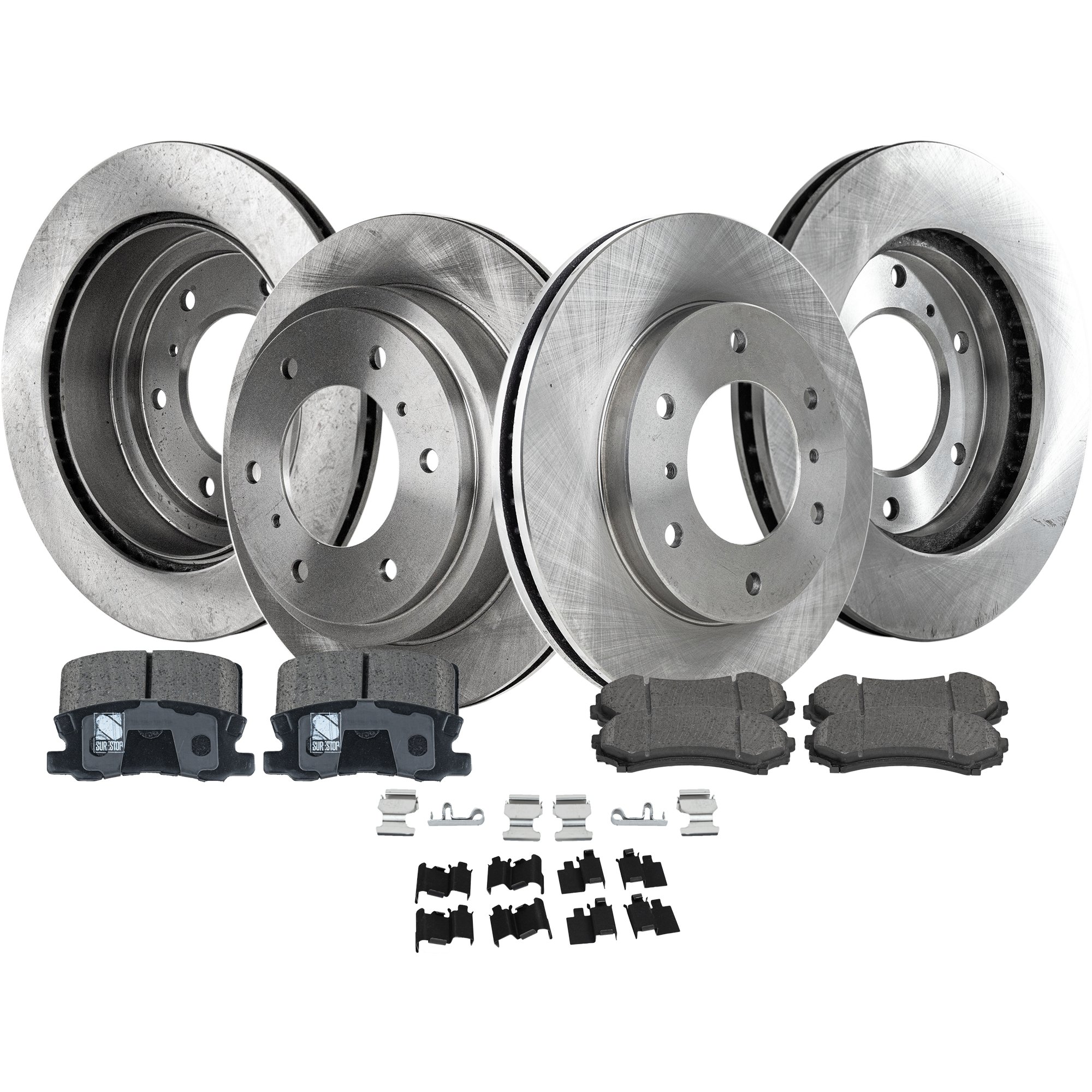 AM MONTERO 01-06 FRONT AND REAR BRAKE DISC AND PAD KIT 4 Wheel Set SKU KIT 091121-1670 OEM MR418067 MR407116 MR407289-460
