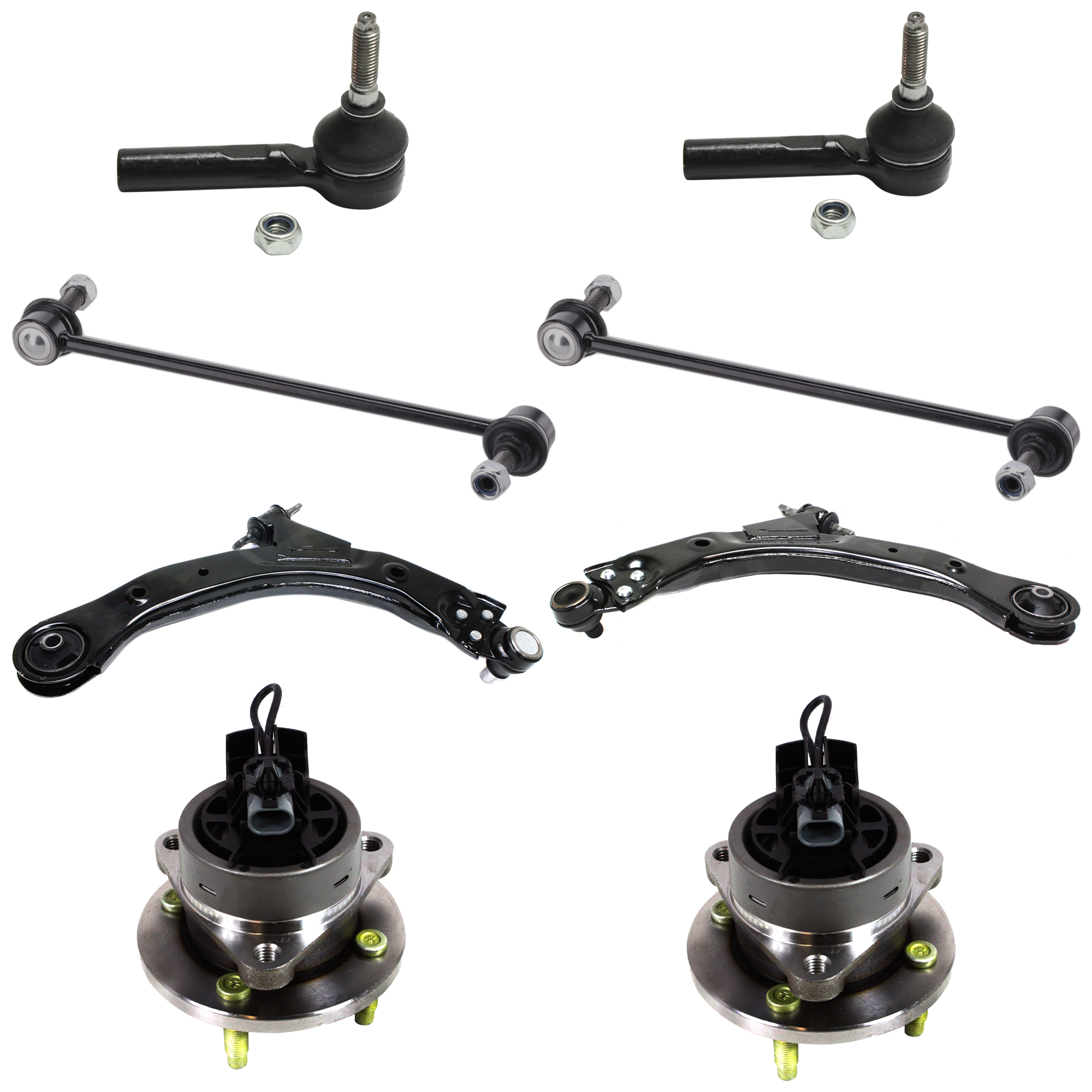 AM COBALT 05-10 ION 03-07 FRONT CONTROL ARM KIT RH AND LH Lower w ball joint s 8 pc Kit with Wheel Hub Sway Bar Link Tie Rod End Control Arm SKU KIT 091217-37 OEM 25984680-25984681-20784686-269