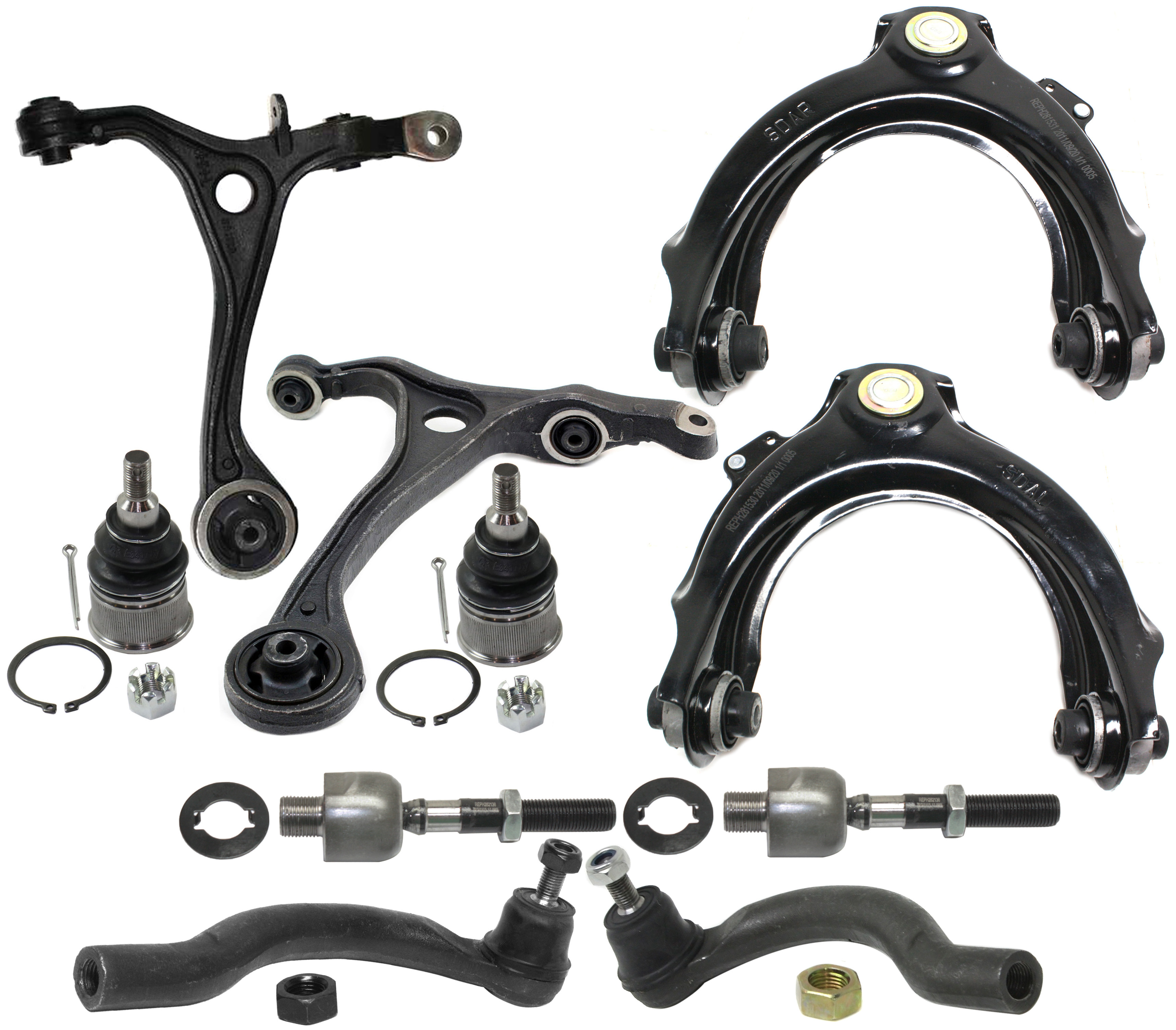 AM ACCORD 03-07 TSX 04-08 FRONT CONTROL ARM KIT RH AND LH Upper and Lower w ball joint s 10 pc Kit with Ball Joint and Tie Rod End SKU KIT 091218-14 OEM 1016526-2601662-2601797-505137