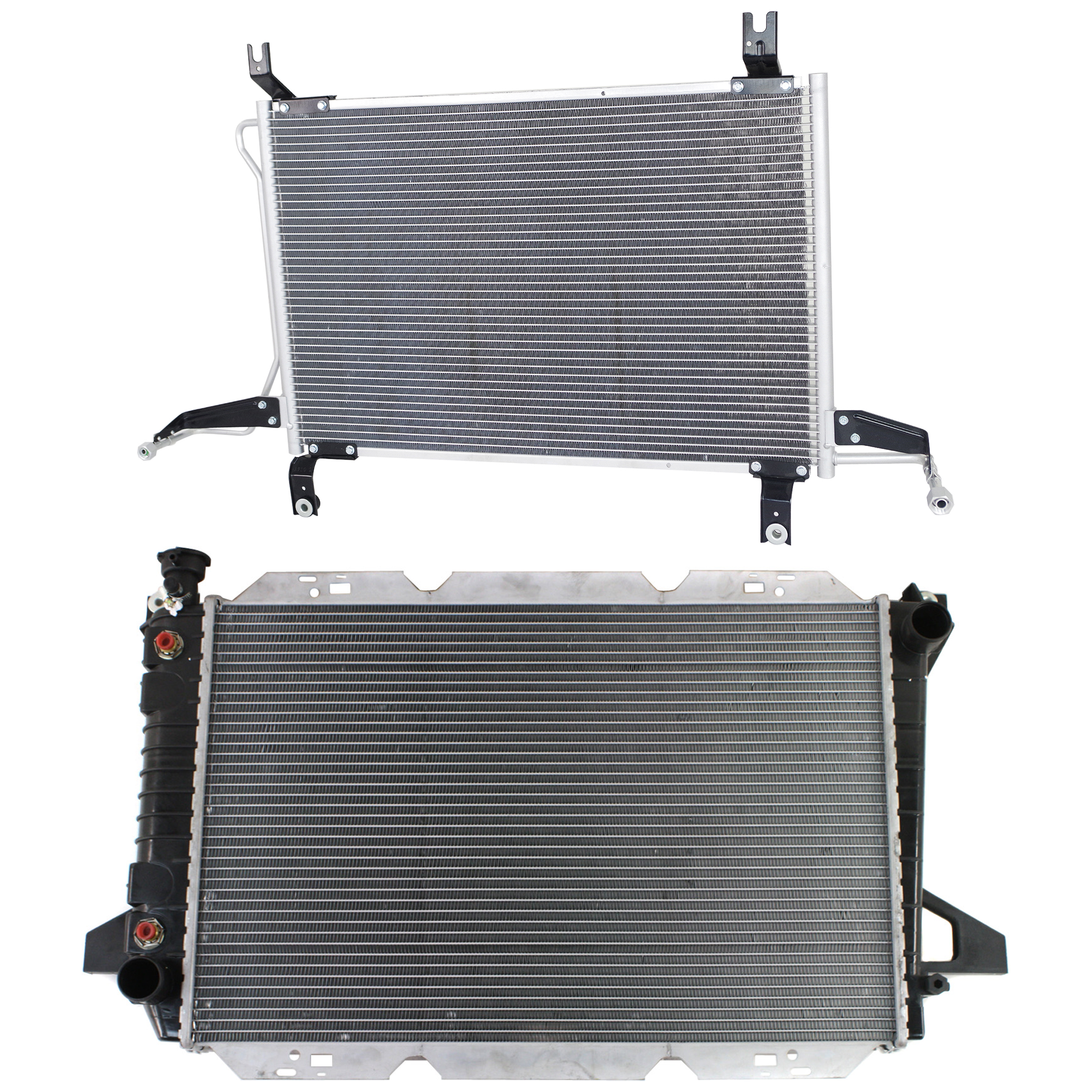 AM F 350 F 53 MOTORHOME CHASSIS F SUPER DUTY 94-97 RADIATOR 2 pc kit Auto Manual Trans 8 Cyl 5.0-5.8-7.5L Eng. 2 Row Core with A C Condenser SKU KIT 091223-06 Partslink FO3010134 FO3030134 OEM F2TZ8005KA F6TZ19712BA