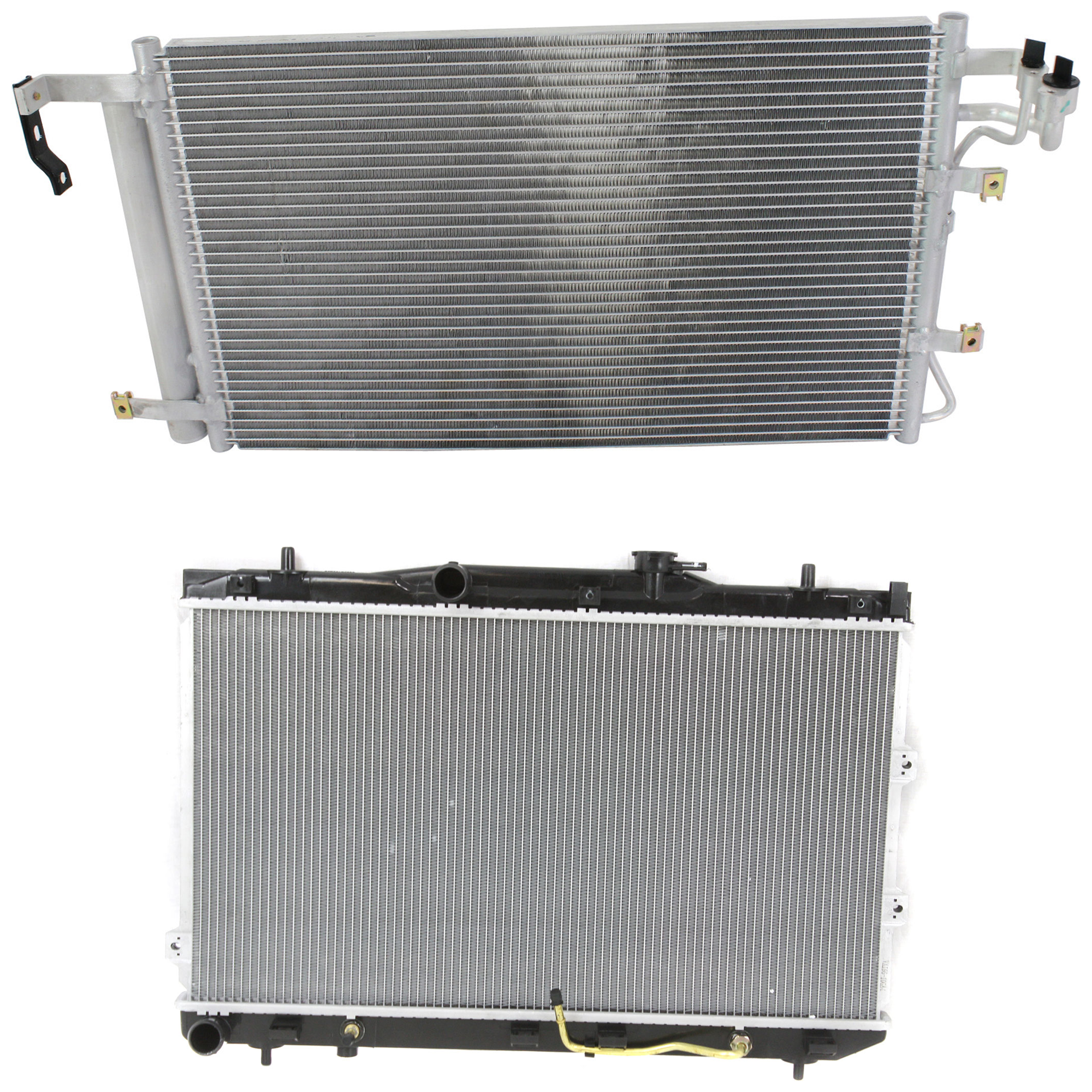 AM SPECTRA 04-09 SPECTRA5-05-09 RADIATOR 2 pc kit Auto Manual Trans 4 Cyl 1.8L 2.0L Eng. with A C Condenser SKU KIT 091223-14 Partslink KI3010121 KI3030122 KI3030115 OEM 253102F071-976062F001-976062F0