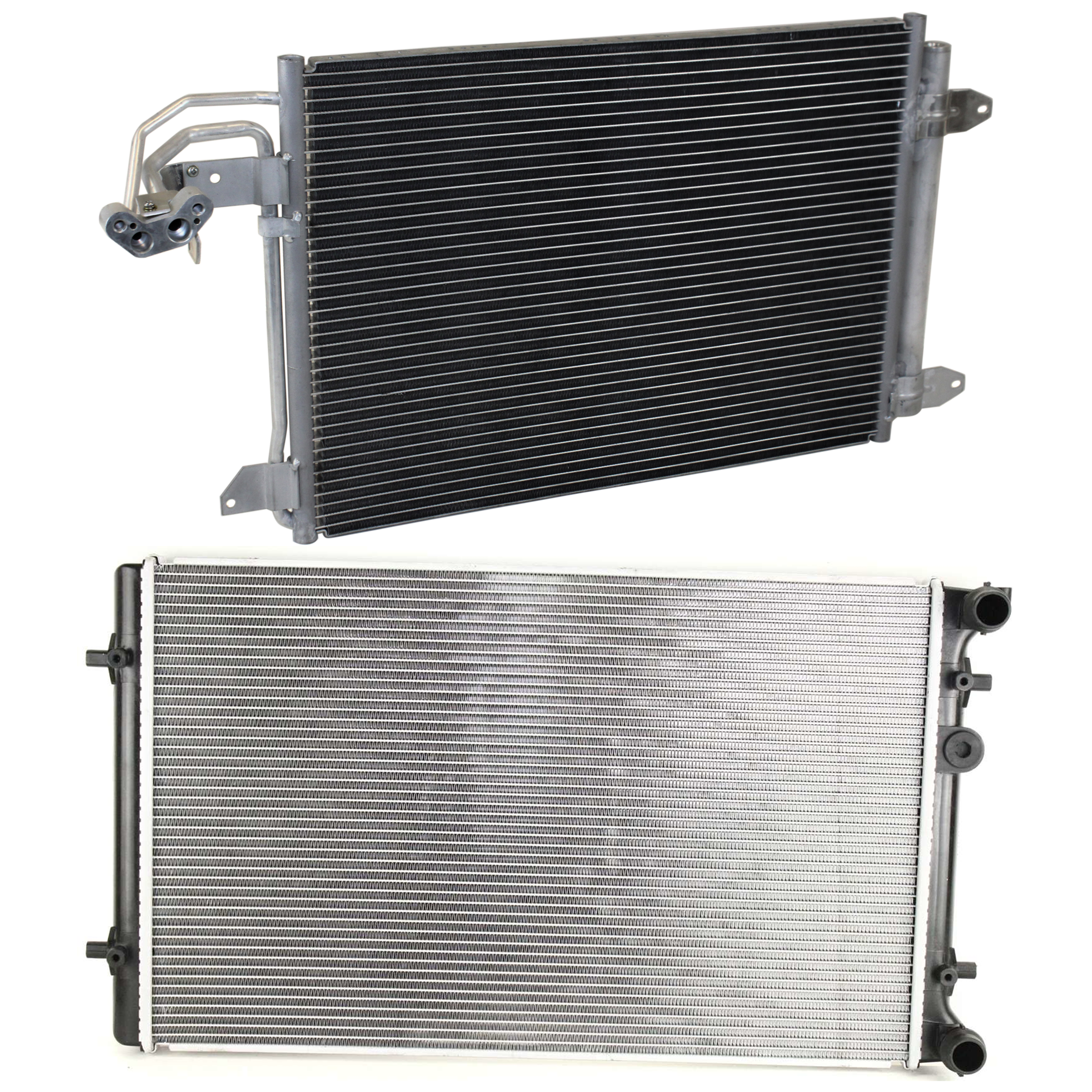 AM JETTA 05-05 RADIATOR 2 pc kit 4-5 Cyl 1.9L 2.5L Eng. with A C Condenser SKU KIT 091223-18 Partslink VW3010103 AU3030129 OEM 1J0121253AD 1K0820411Q