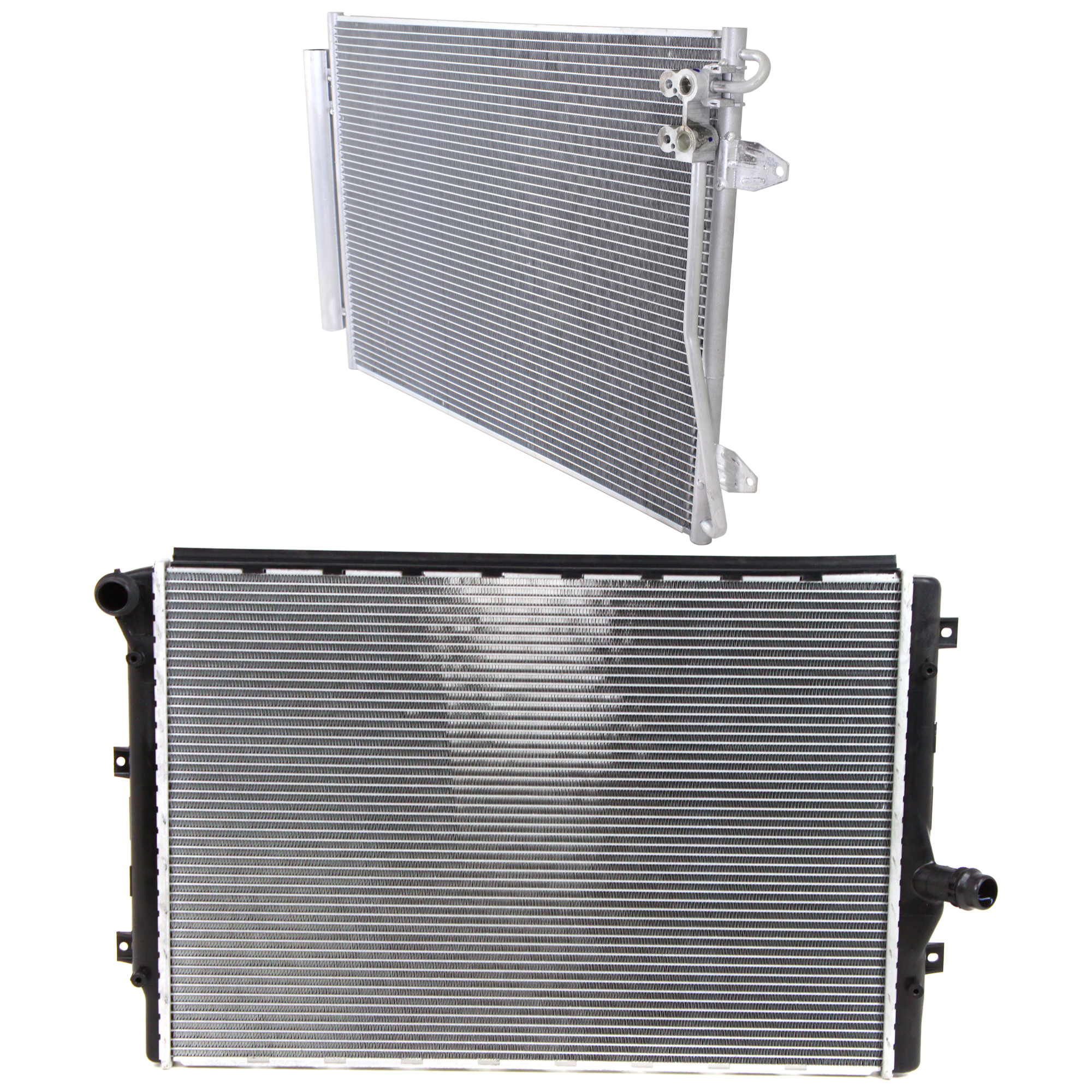 AM PASSAT 06-08 RADIATOR 2 pc kit Aluminum Core 4 Cyl 2.0L Engine 1 Row Core w A C Condenser SKU KIT 091223-19 Partslink VW3010149 VW3030128 VW3030134 OEM 1K0121251AB 3C0820411D 5618204