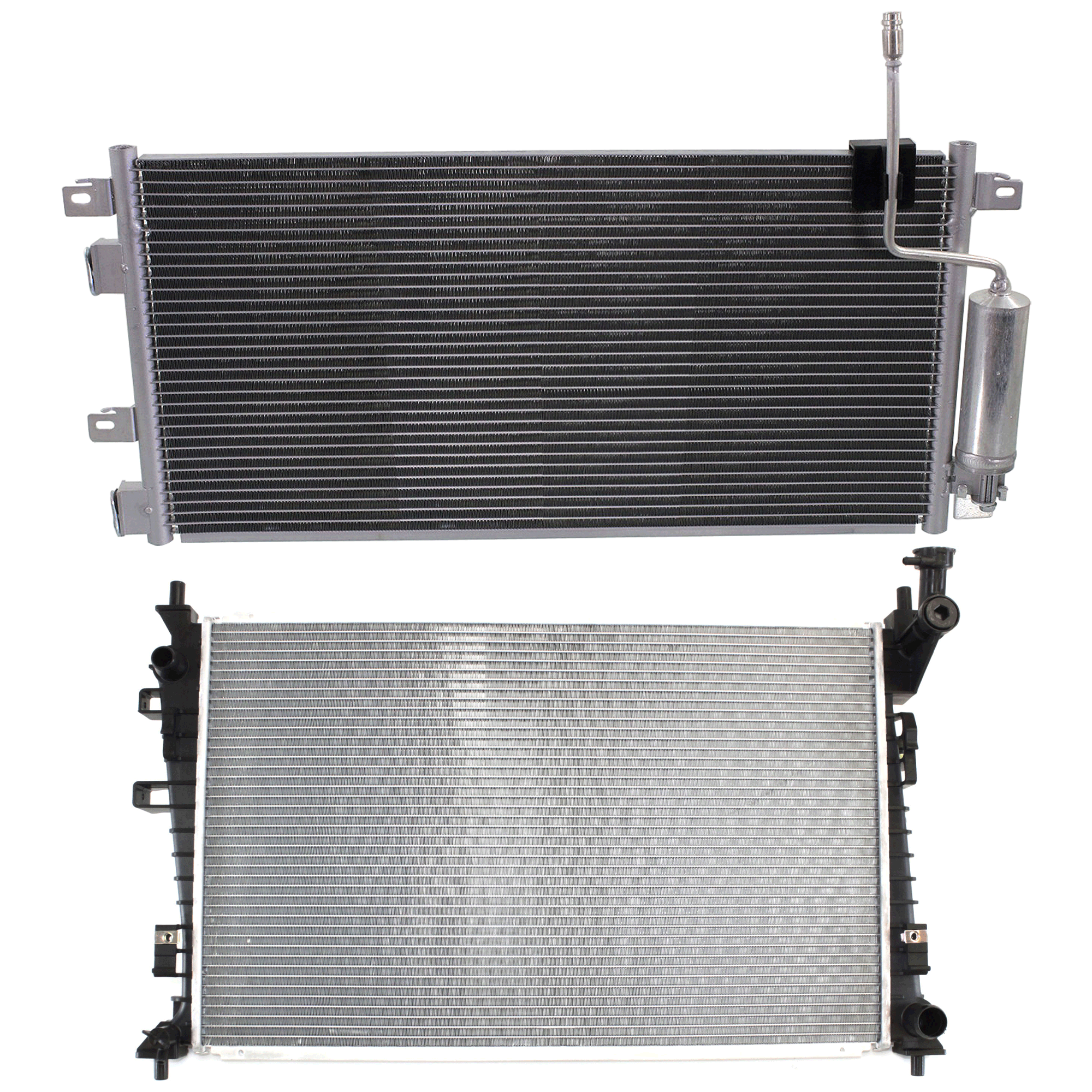 AM FOCUS 08-11 RADIATOR 2 pc kit Manual Trans 4 Cyl 2.0L Eng. with A C Condenser SKU KIT 091223-26 Partslink FO3010286 FO3030219 OEM 8S4Z8005A AS4Z19712B