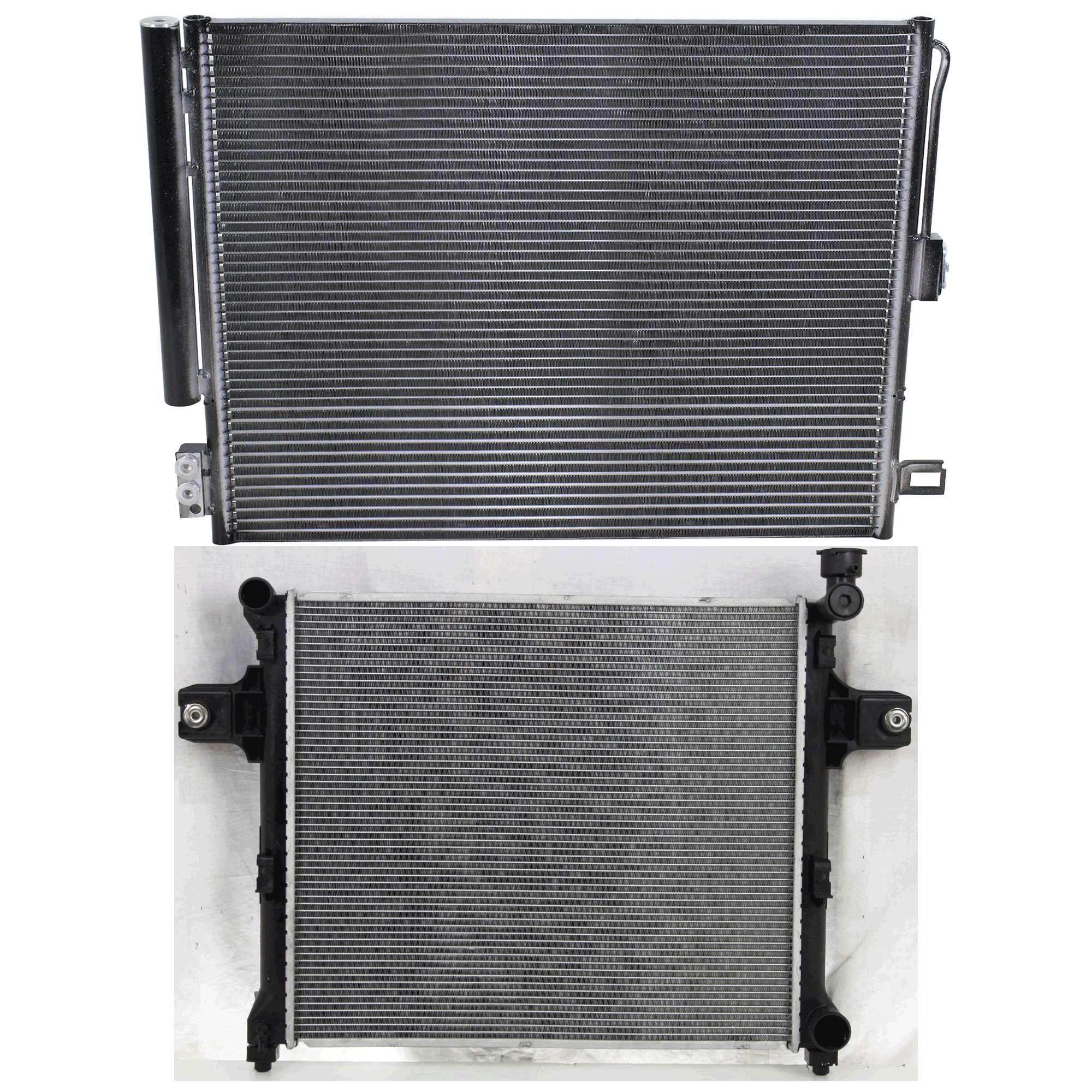 AM GRAND CHEROKEE 10-10 RADIATOR 2 pc kit 6-8 Cyl 3.7L 5.7L 6.1L Eng. with A C Condenser SKU KIT 091223-28 Partslink CH3010328 CH3030242 OEM 55116842AB 55038003AG