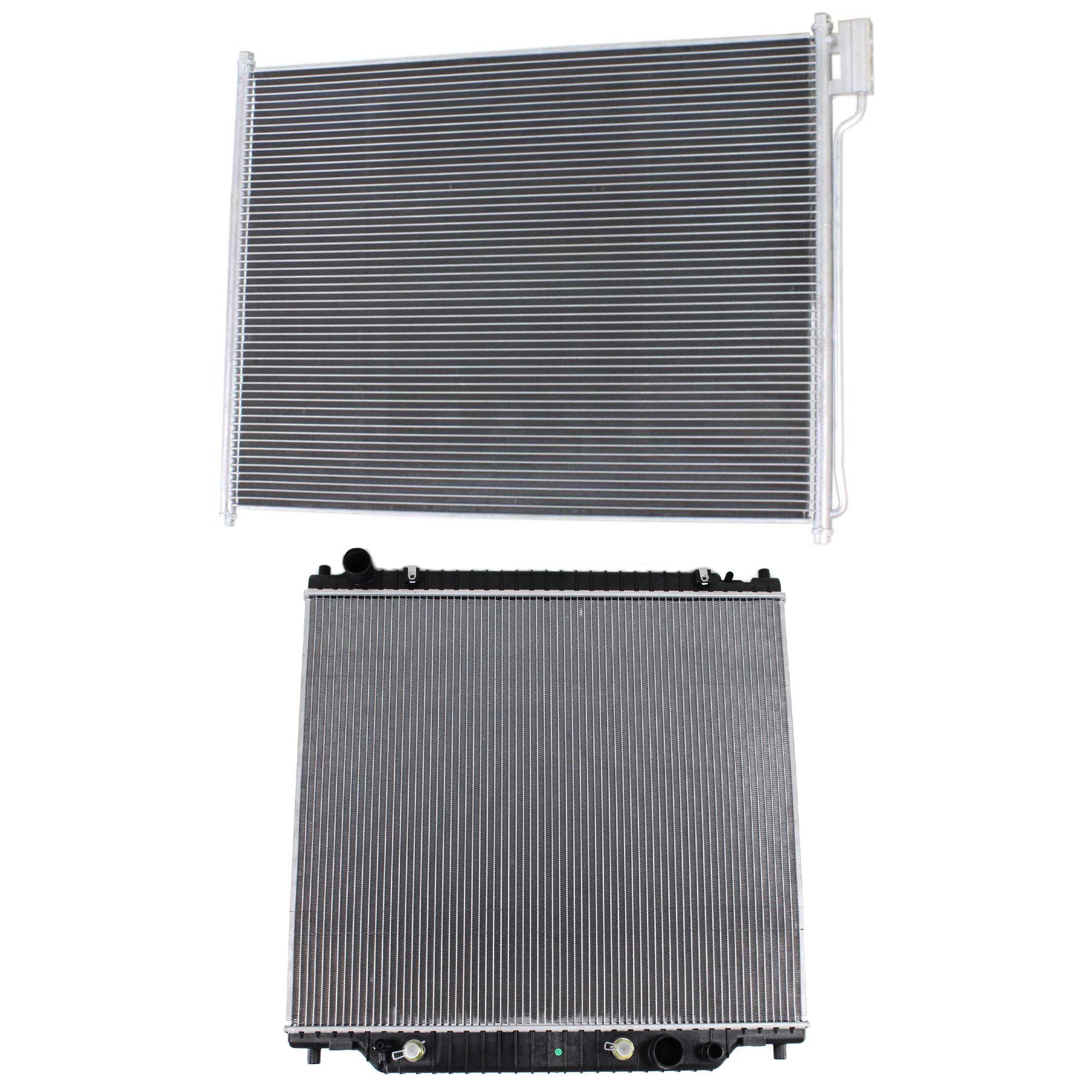 AM EXCURSION 00-05 F 250 SUPER DUTY F 350 SUPER DUTY 99-04 RADIATOR 2 pc kit 10-8 Cyl 6.8L 7.3L Eng. 2 Row Core with A C Condenser SKU KIT 091223-42 Partslink FO3010140 FO3030137 OEM 4C3Z8005EB 6C3Z19712AB
