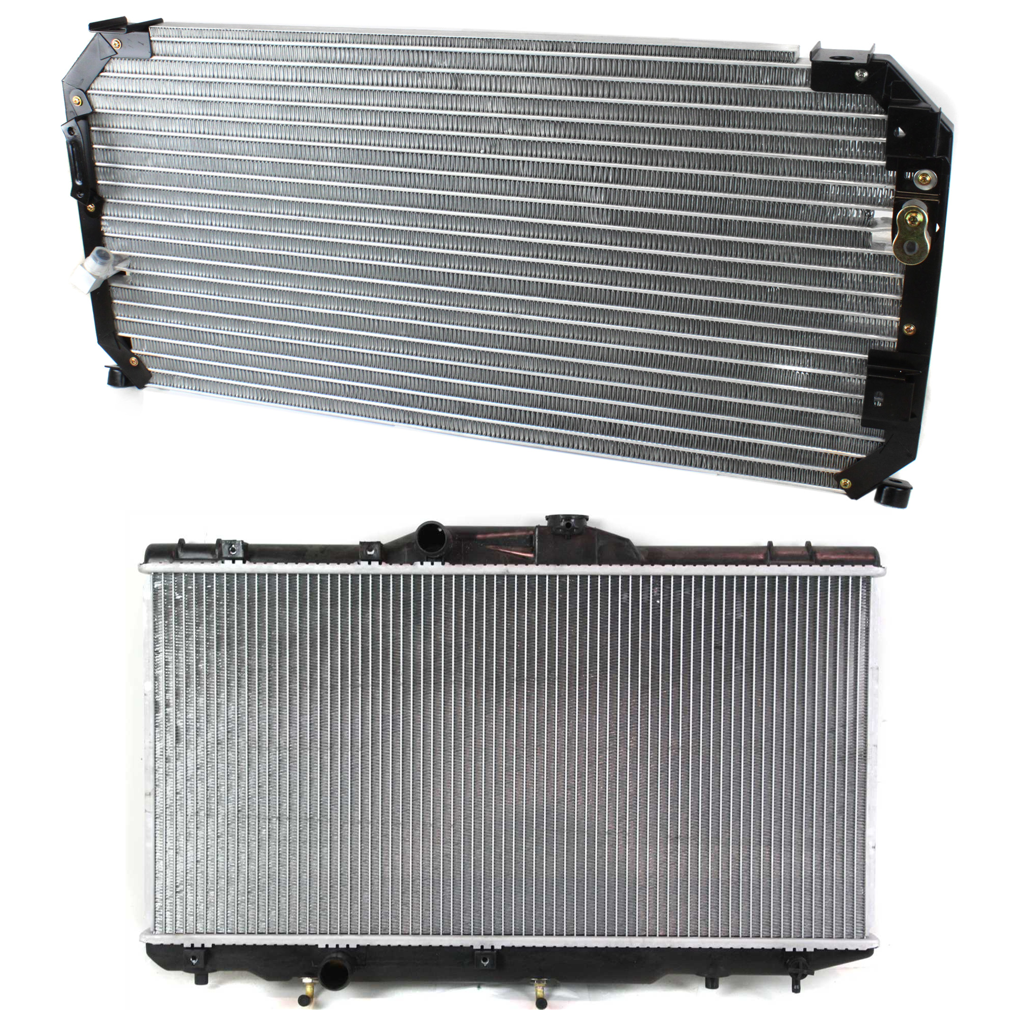 AM COROLLA 93-97 GEO PRIZM 94-97 RADIATOR 2 pc kit Auto Manual Trans 4 Cyl 1.6L 1.8L Eng. with A C Condenser SKU KIT 091223-43 Partslink TO3010131 GM3030246 OEM 52472193-8846012460