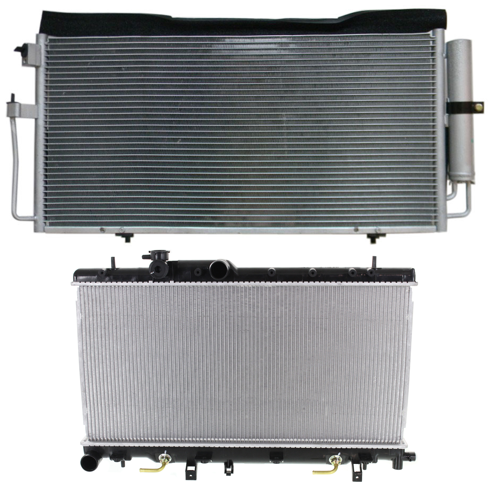 AM IMPREZA 02-03 RADIATOR 2 pc kit Auto Manual Trans 4 Cyl 2.5L Eng. with A C Condenser SKU KIT 091223-53 Partslink SU3010140 SU3030124 OEM 45119FE050-73210FE001