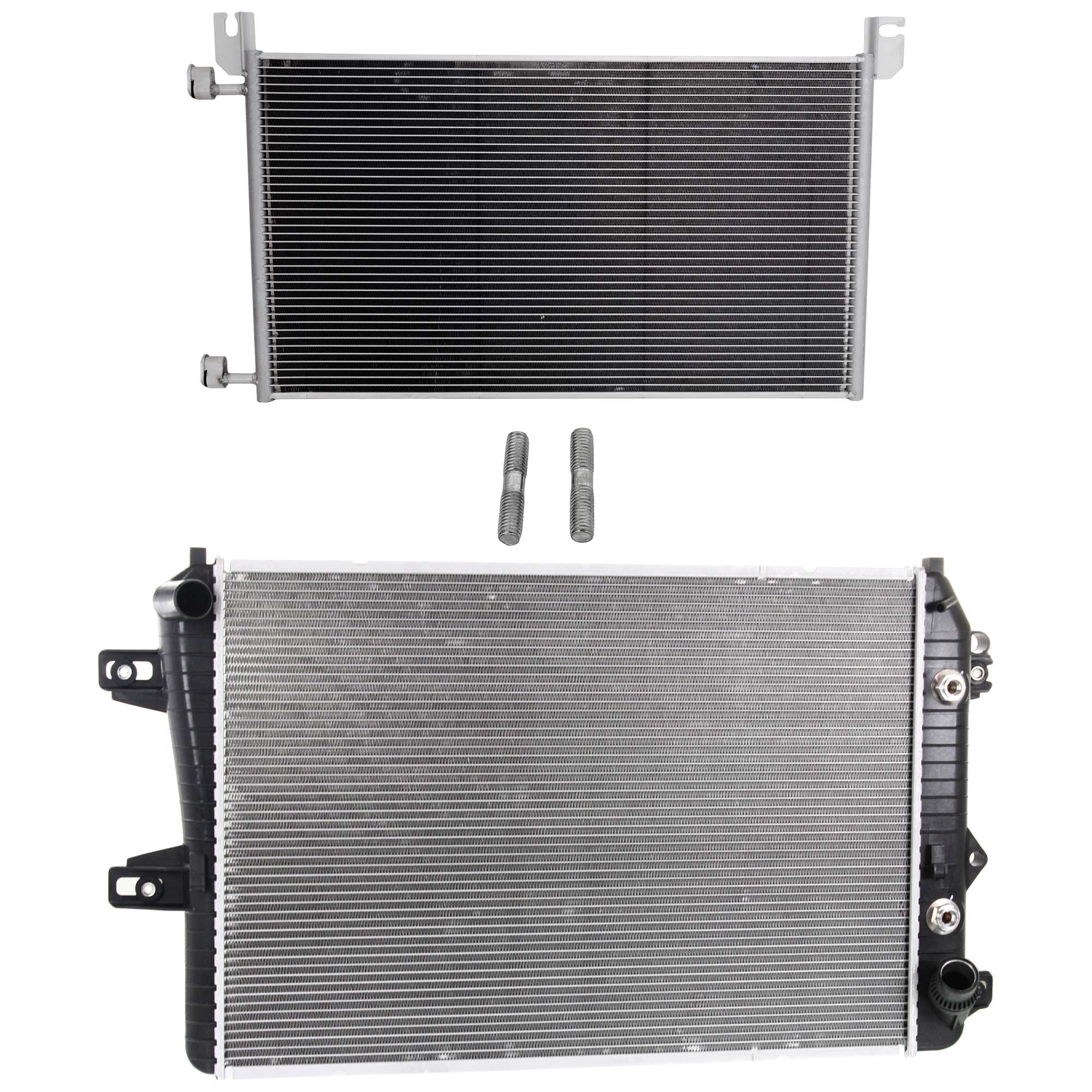 AM SILVERADO 2500 HD 06-10 SILVERADO 3500 HD 07-10 RADIATOR 2 pc kit 8 Cyl 6.6L Eng. 2 Row Core with A C Condenser SKU KIT 091223-64 Partslink GM3010531 GM3030162 OEM 15914079-20913751