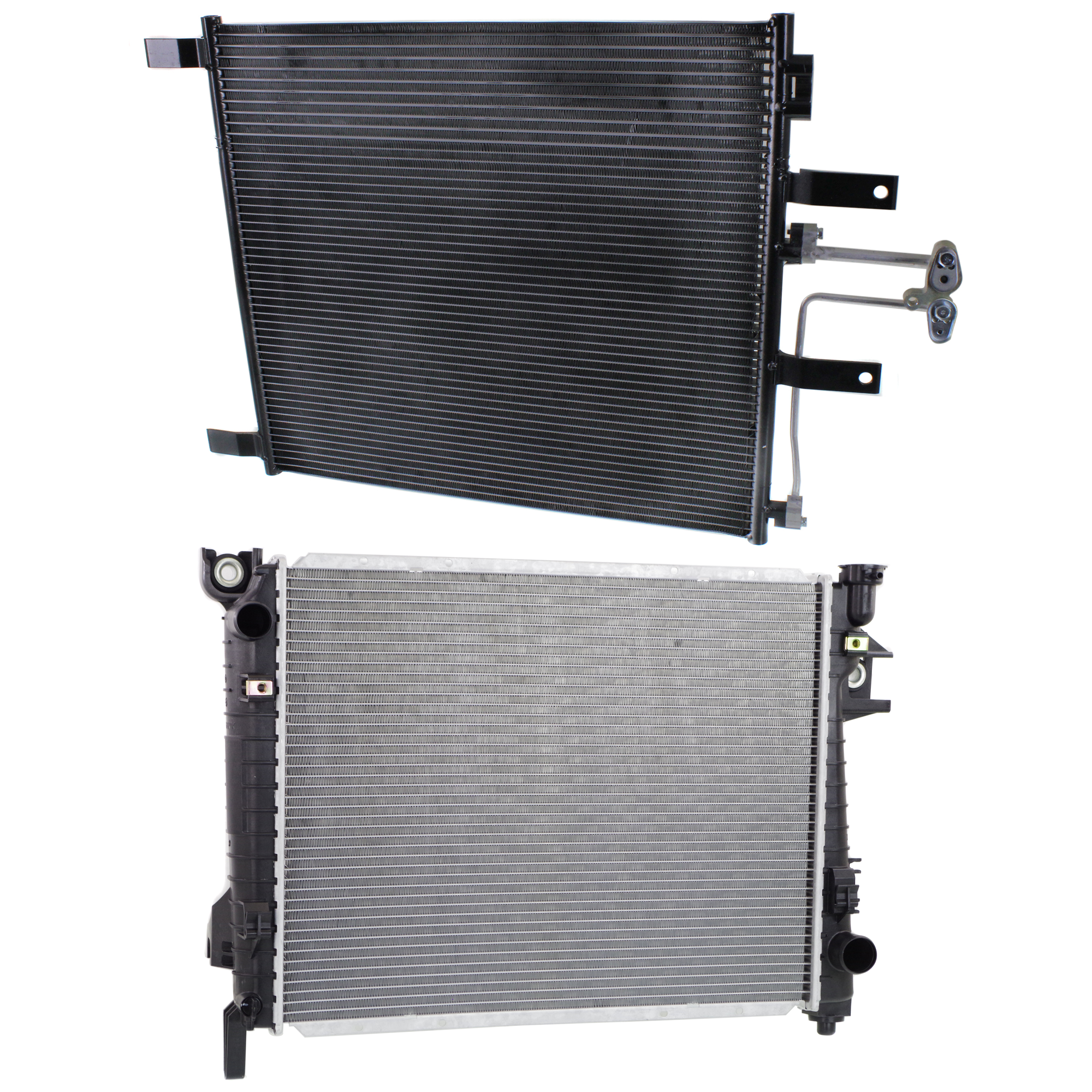 AM DODGE RAM 2500 RAM 3500-09-09 RADIATOR 2 pc kit 8 Cyl 5.7L Eng. 2 Row Core with A C Condenser SKU KIT 091223-70 Partslink CH3010302 CH3030240 OEM 55056682AB 55056824AB