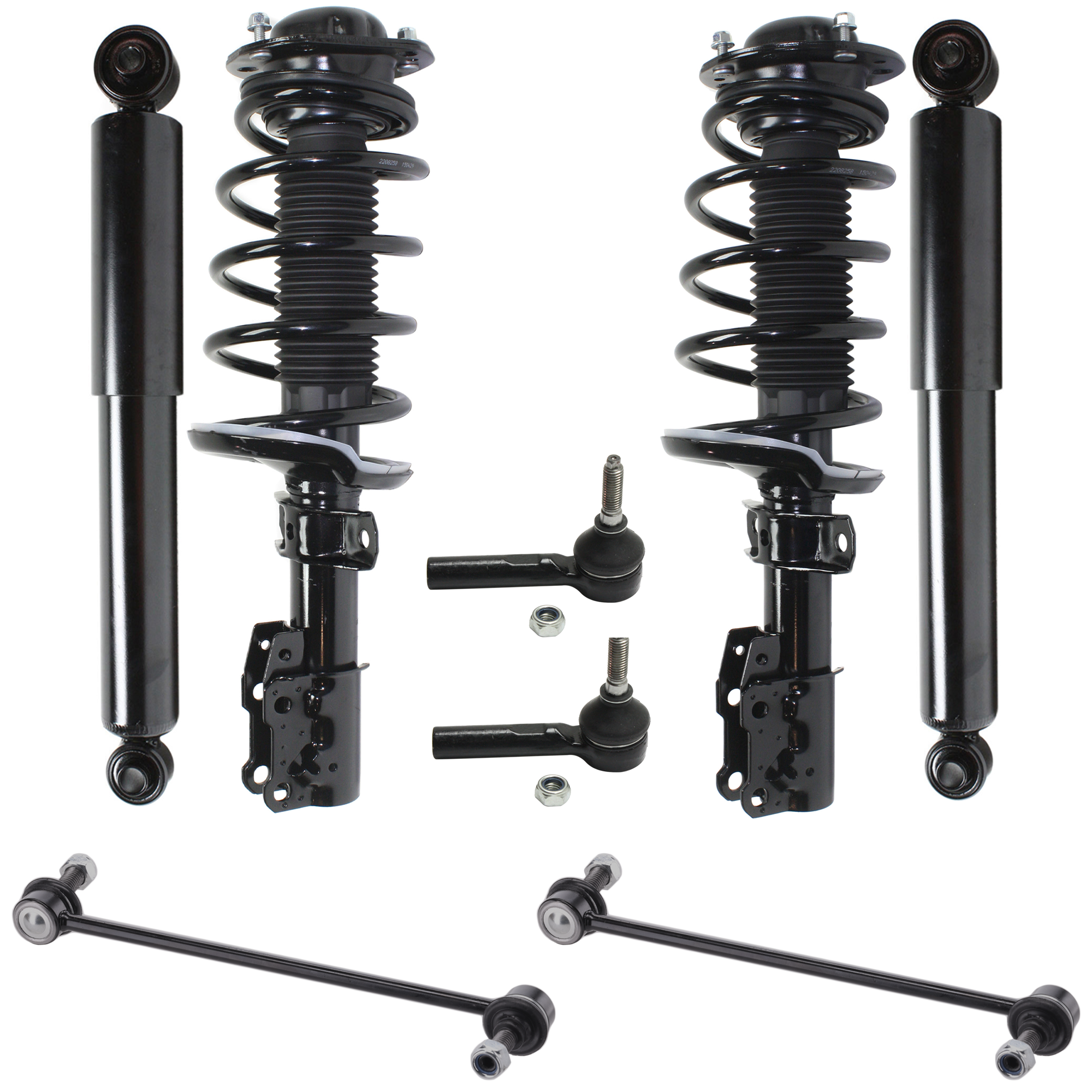 AM COBALT 05-10 HHR 06-11 FRONT AND REAR SUSPENSION KIT 8 pc Kit with Loaded Strut Shock Absorbers Sway Bar Links and Tie Rod Ends SKU KIT 091316-12 OEM 10368516-15806888-19181044-191