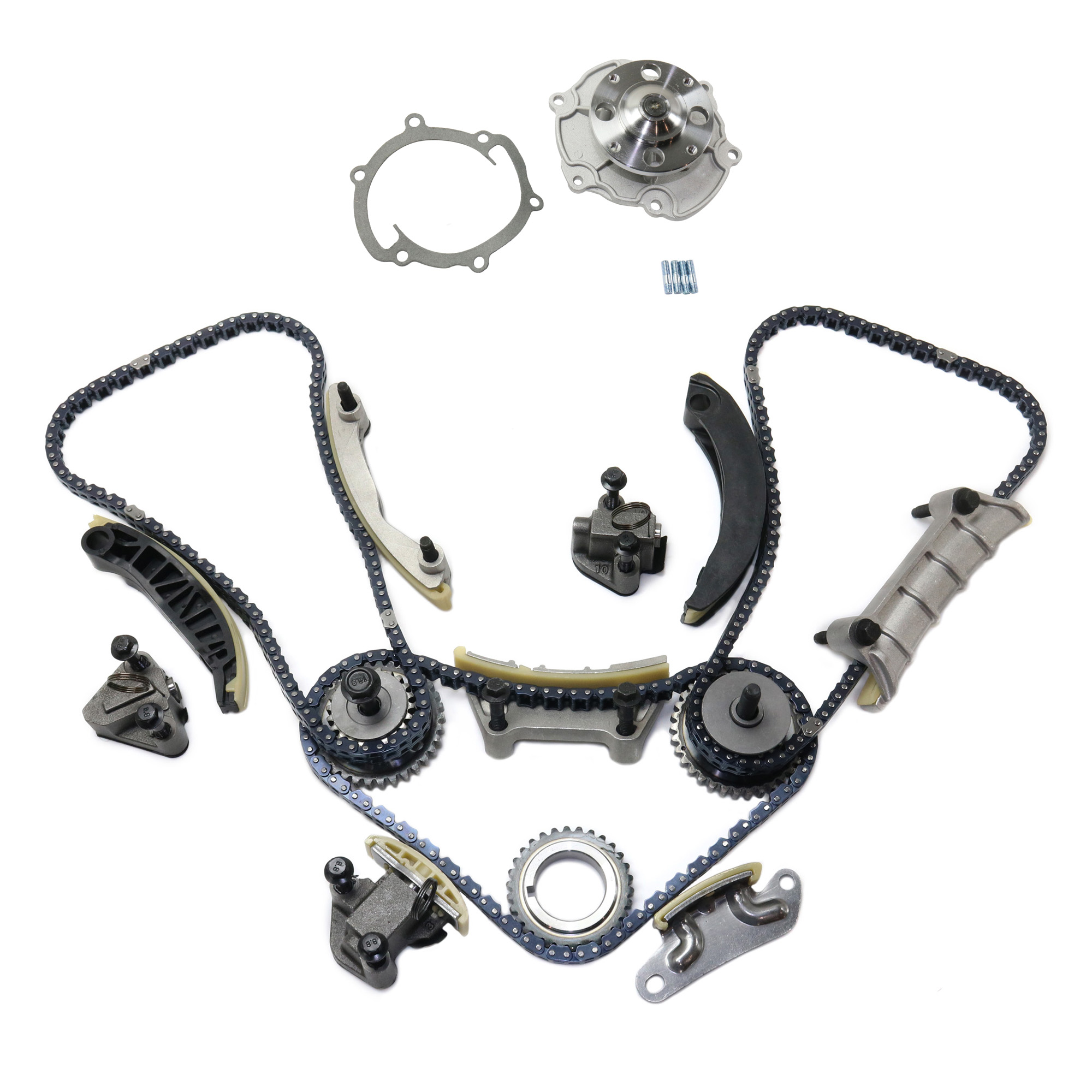 AM SAAB 9-3-06-09 CTS 07-15 ENCLAVE 08-21 FRONT TIMING CHAIN KIT 2 pc Kit with Water Pump SKU KIT 091317-37 OEM 90753S 11103-19361-20332-43530