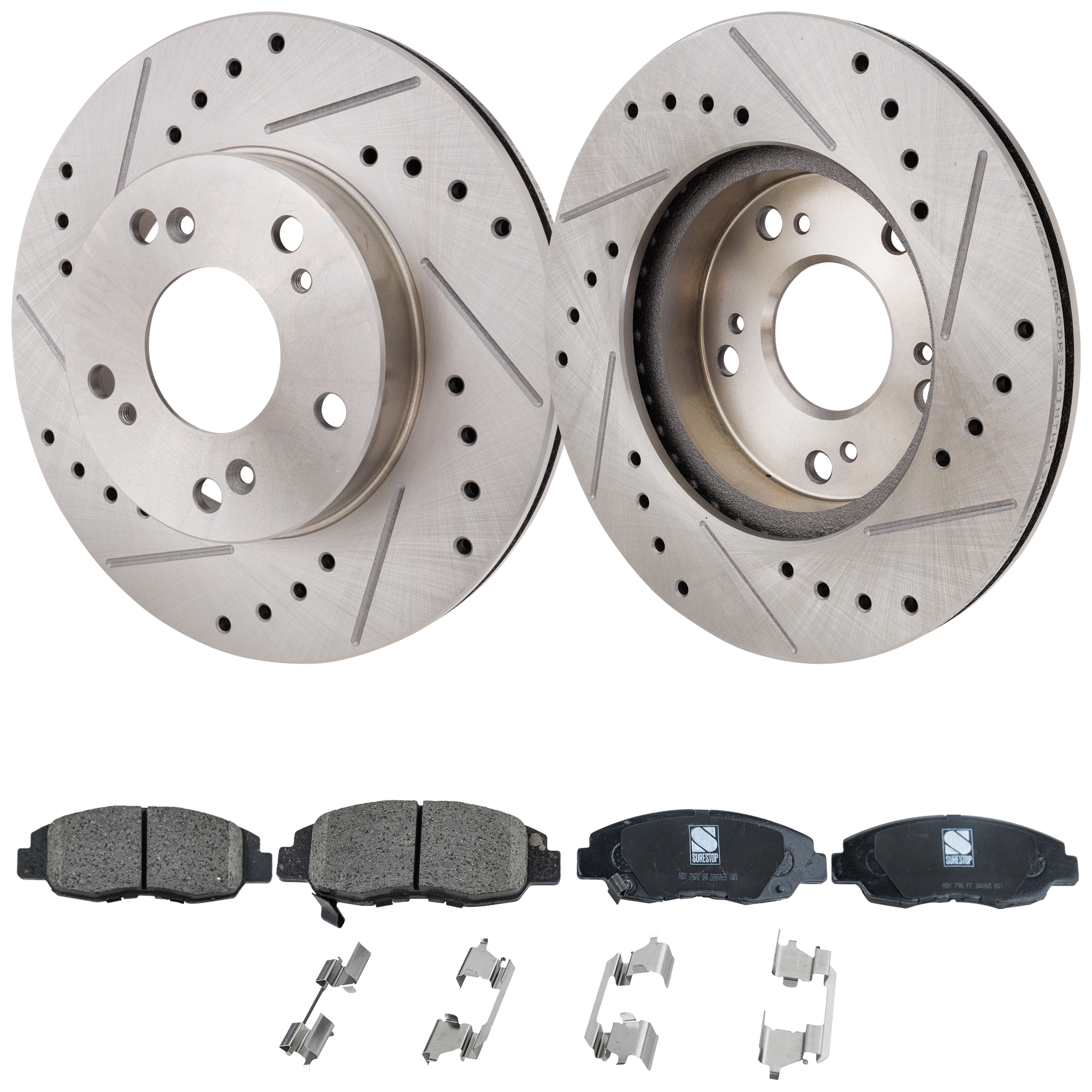 AM CIVIC 06-11 FRONT BRAKE DISC AND PAD KIT 4 pc kit Cross drilled and Slotted SKU KIT 091322-02 OEM 31311-145397-0832911-0832912-9