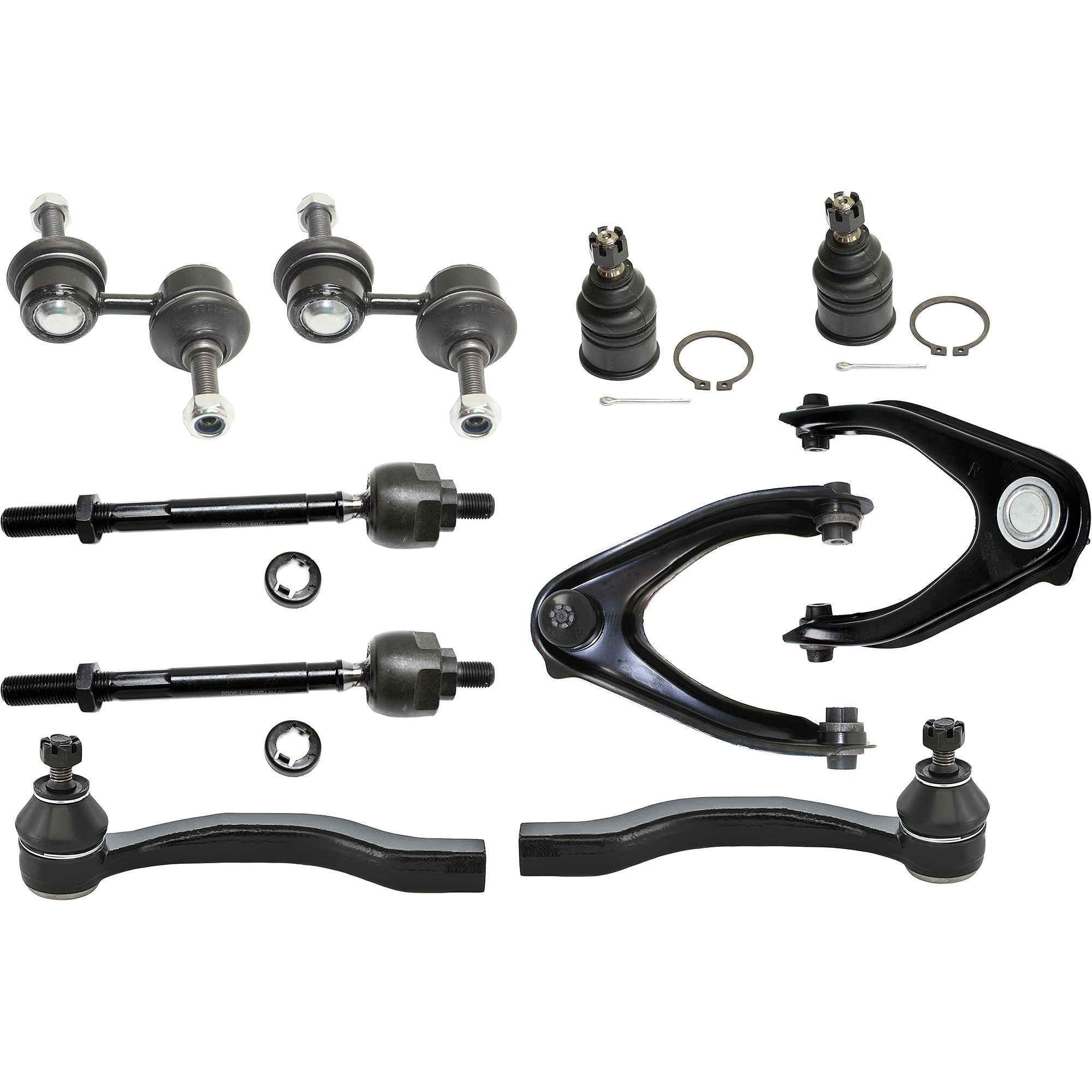AM CR V 97-01 FRONT CONTROL ARM KIT RH AND LH Upper 10 pc Kit with Ball Joints Sway Bar Links and Tie Rod Ends SKU KIT 091417-12 OEM 104216-254007-1014786-2601427