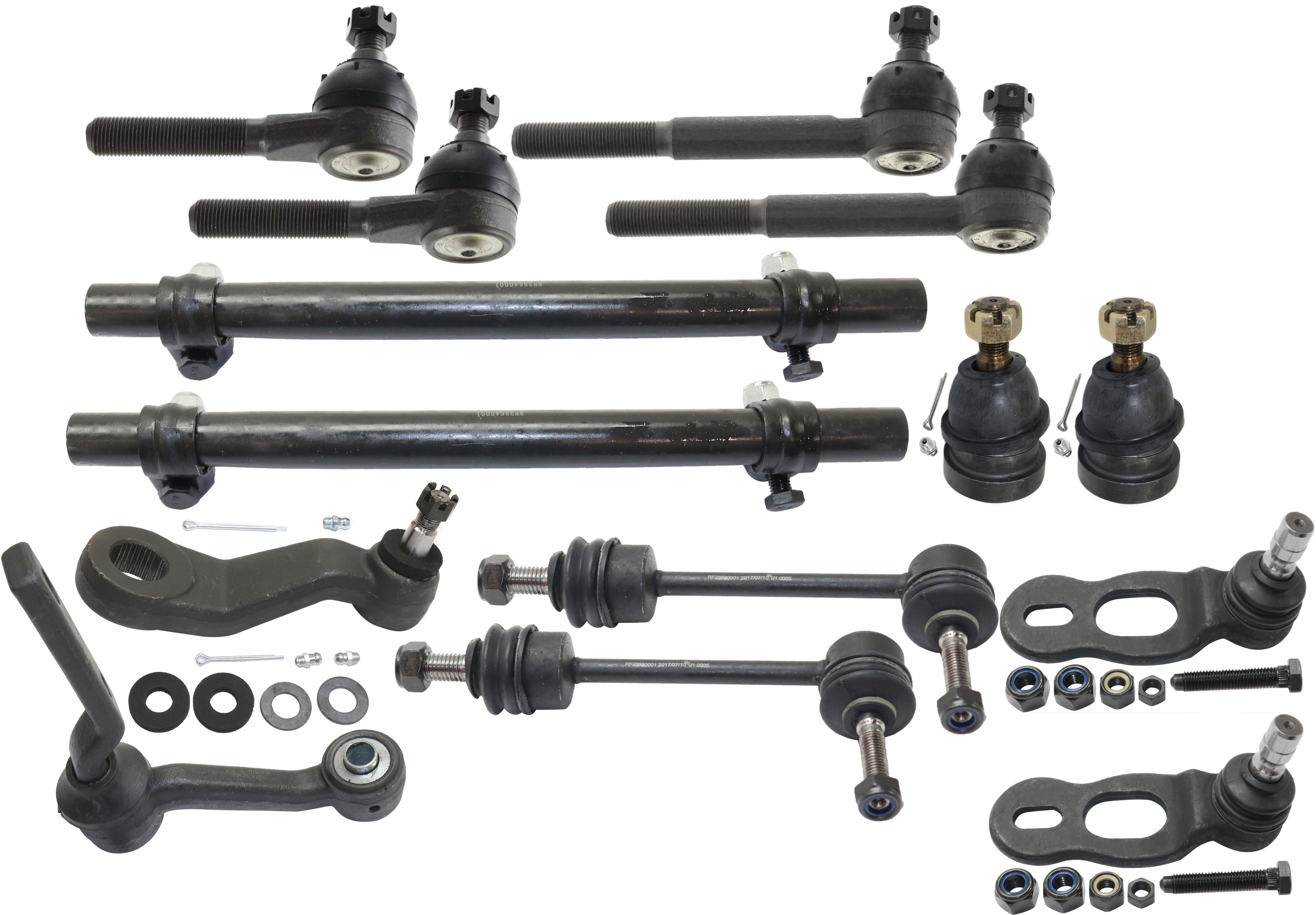 AM CROWN VICTORIA GRAND MARQUIS TOWN CAR 98-02 FRONT SUSPENSION KIT RH AND LH 14 pc kit with Ball Joints Idler Arm Pitman Arm Sway Bar Links Tie Rod Adjusting Sleeves and Tie Rod Ends SKU KIT 091417-22 OEM 104226-5051223-2601463OS 2W