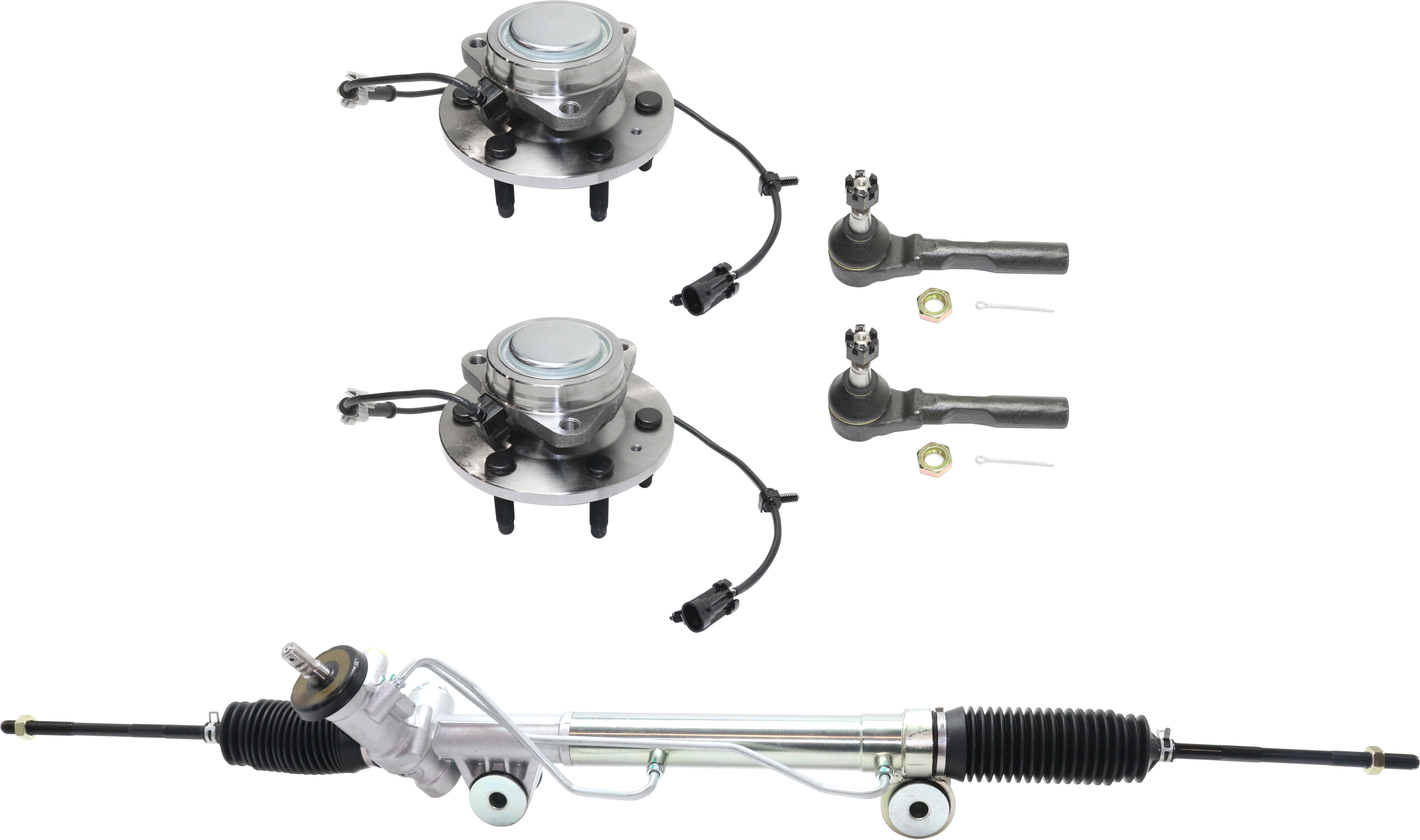 AM SILVERADO SIERRA 1500-05-07 FRONT SUSPENSION KIT RH AND LH 5 pc Kit with Steering Rack Tie Rod Ends and Wheel Hubs SKU KIT 091417-30 OEM 19133675-26079794-26087761-260