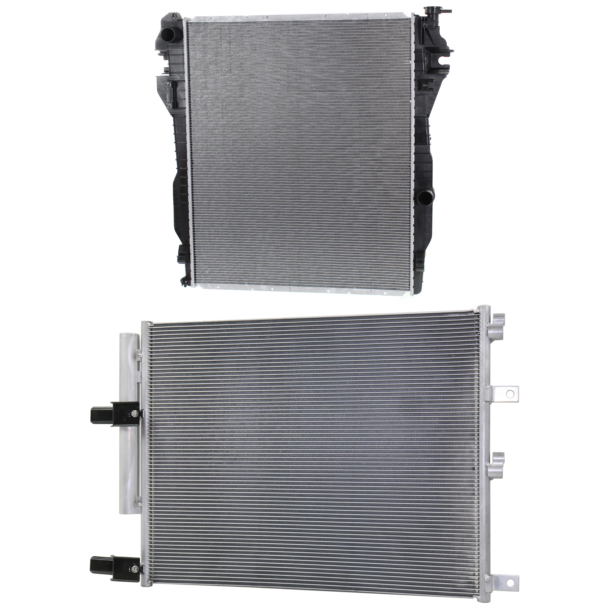 AM RAM 3500-12-12 RADIATOR 2 pc kit 6 Cyl 6.7L Eng. with A C Condenser SKU KIT 091423-06 Partslink CH3010362 CH3030258 OEM 55057089AB 52014736AA